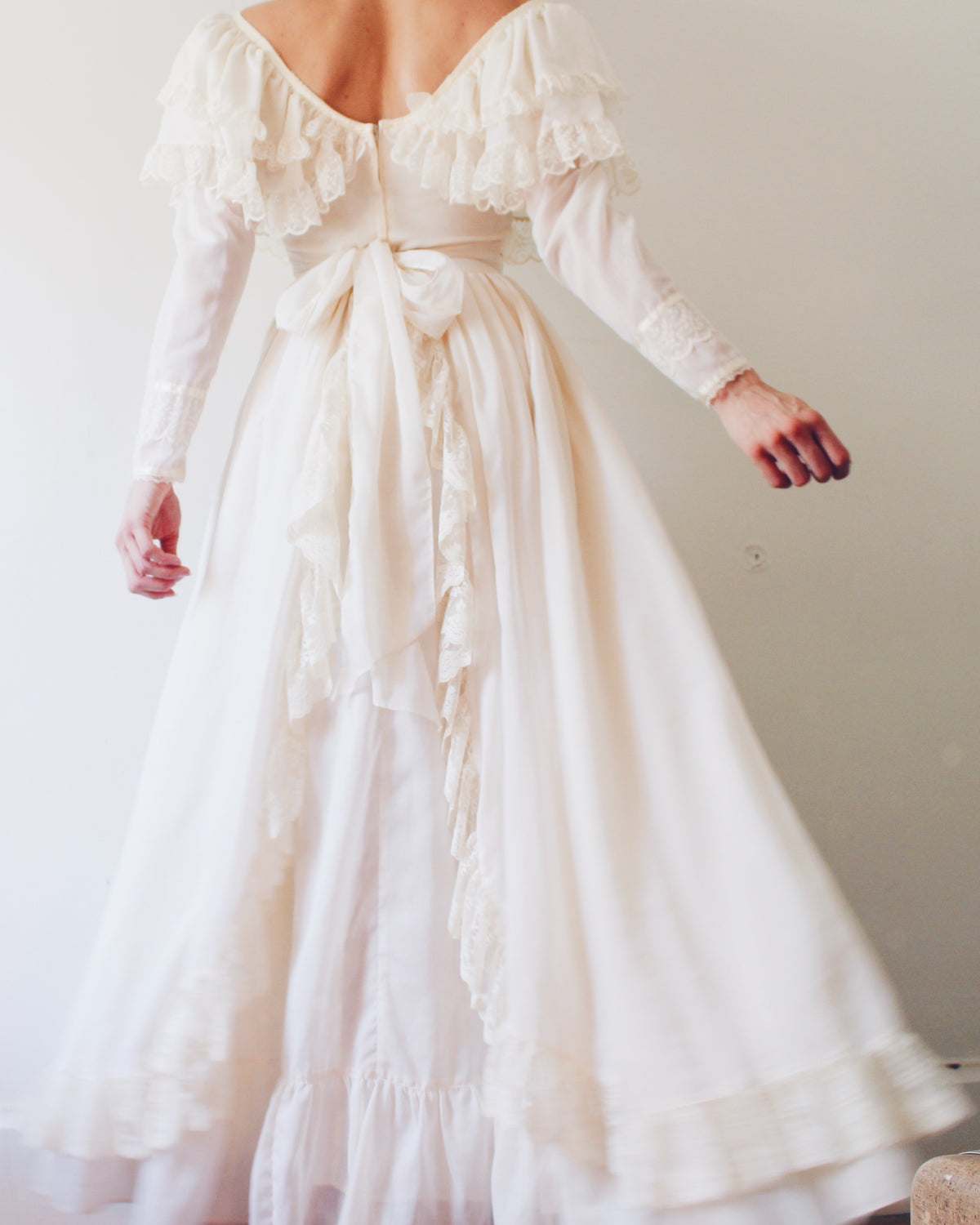 Vintage 70s Gunne Sax Cream Lace Wedding Dress, Layered Bertha Collar, Romantic Renaissance Gown, Soft Goth Bridal Victorian Edwardian
