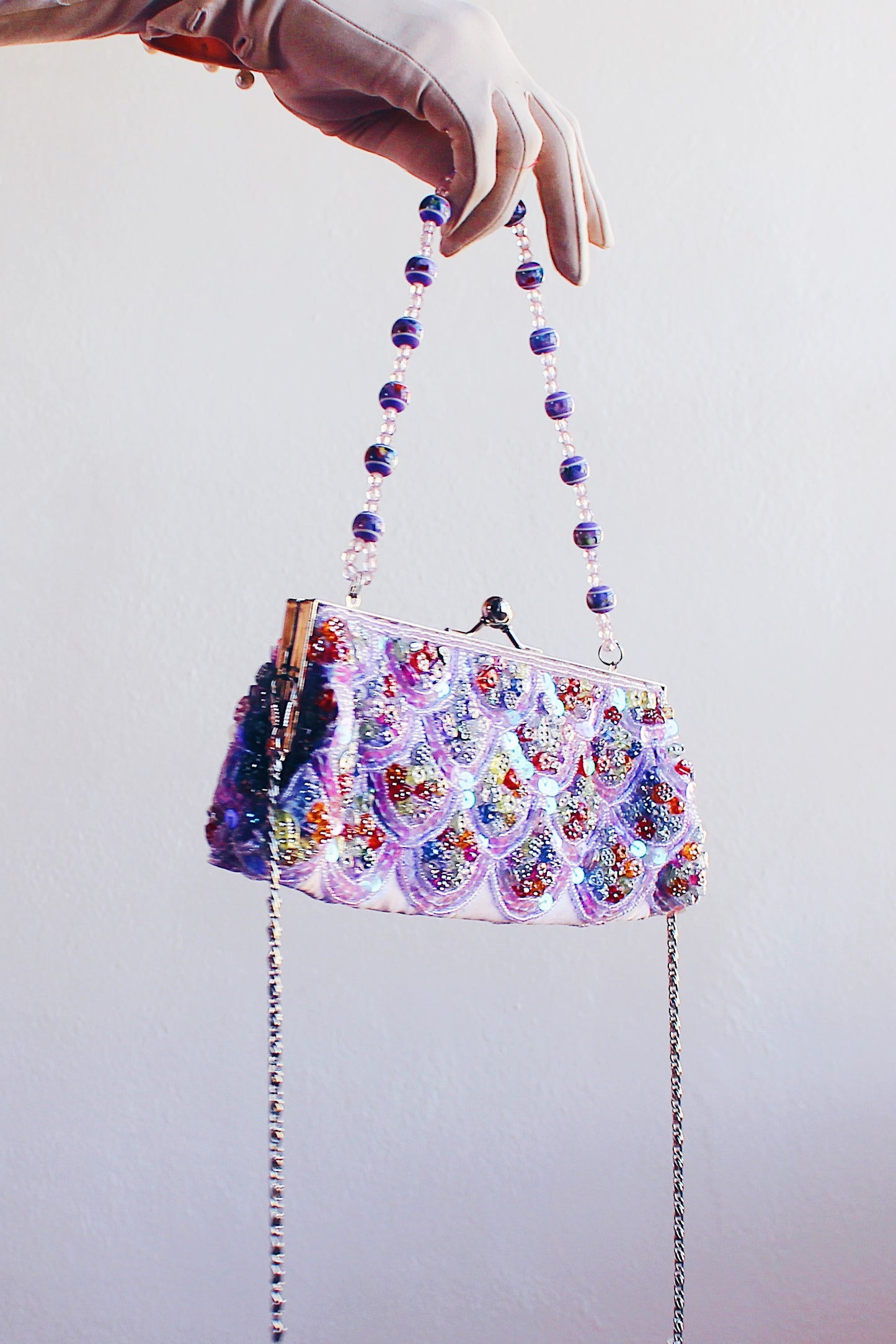 Purple Vintage Beaded Sequin Purse from Y2K - Cute Girly Elegance