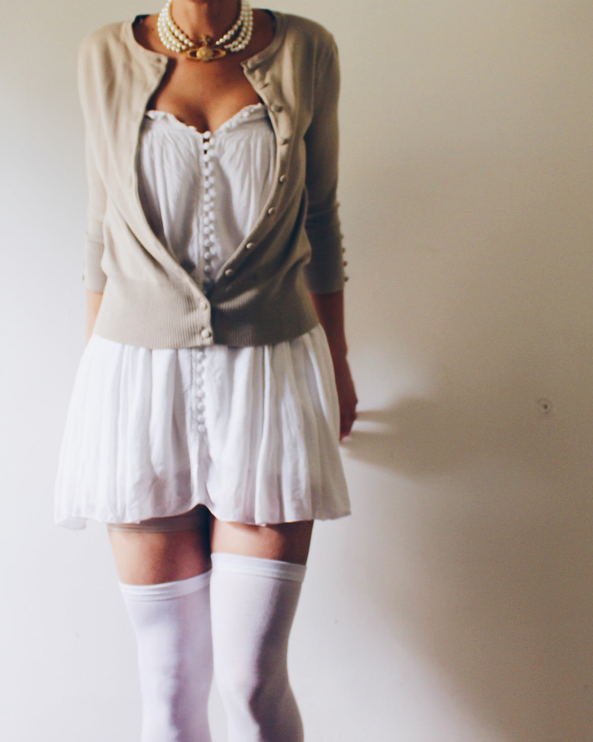 Audrey and Grace Beige Button Up Cardigan, Preppy Minimalist Academic Style, Neutral Layering Piece, Dark Academia