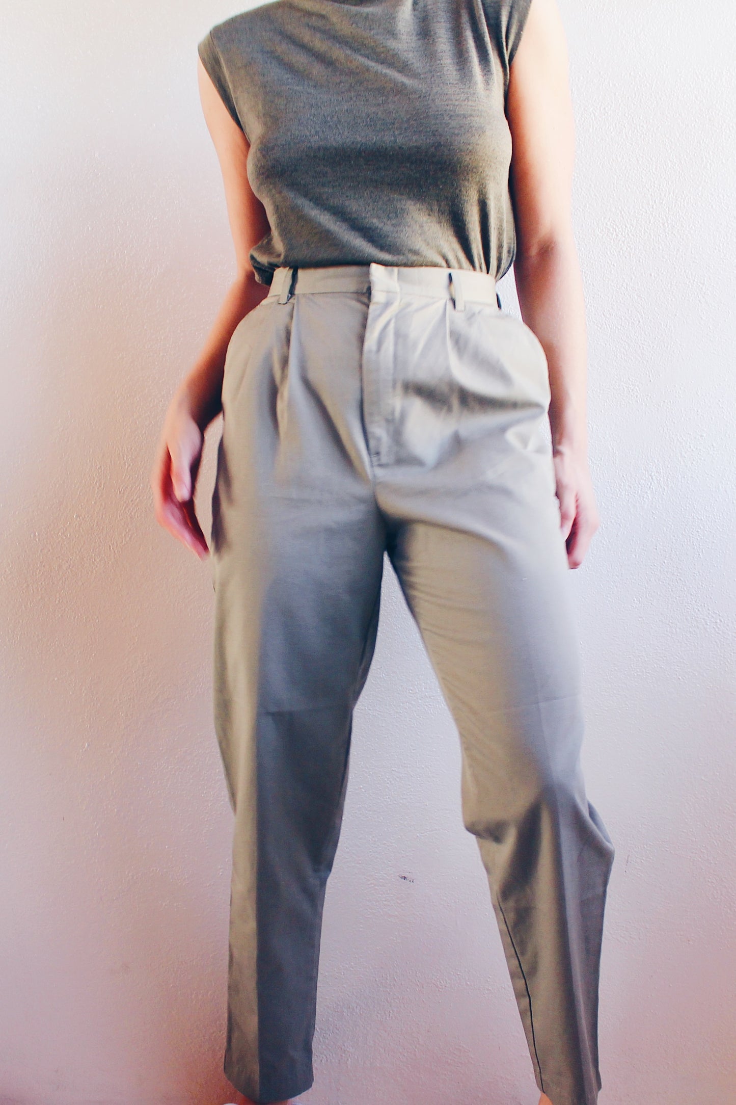 Vintage 90s Light Green Khaki High Waisted Pants - Retro Minimalist Style