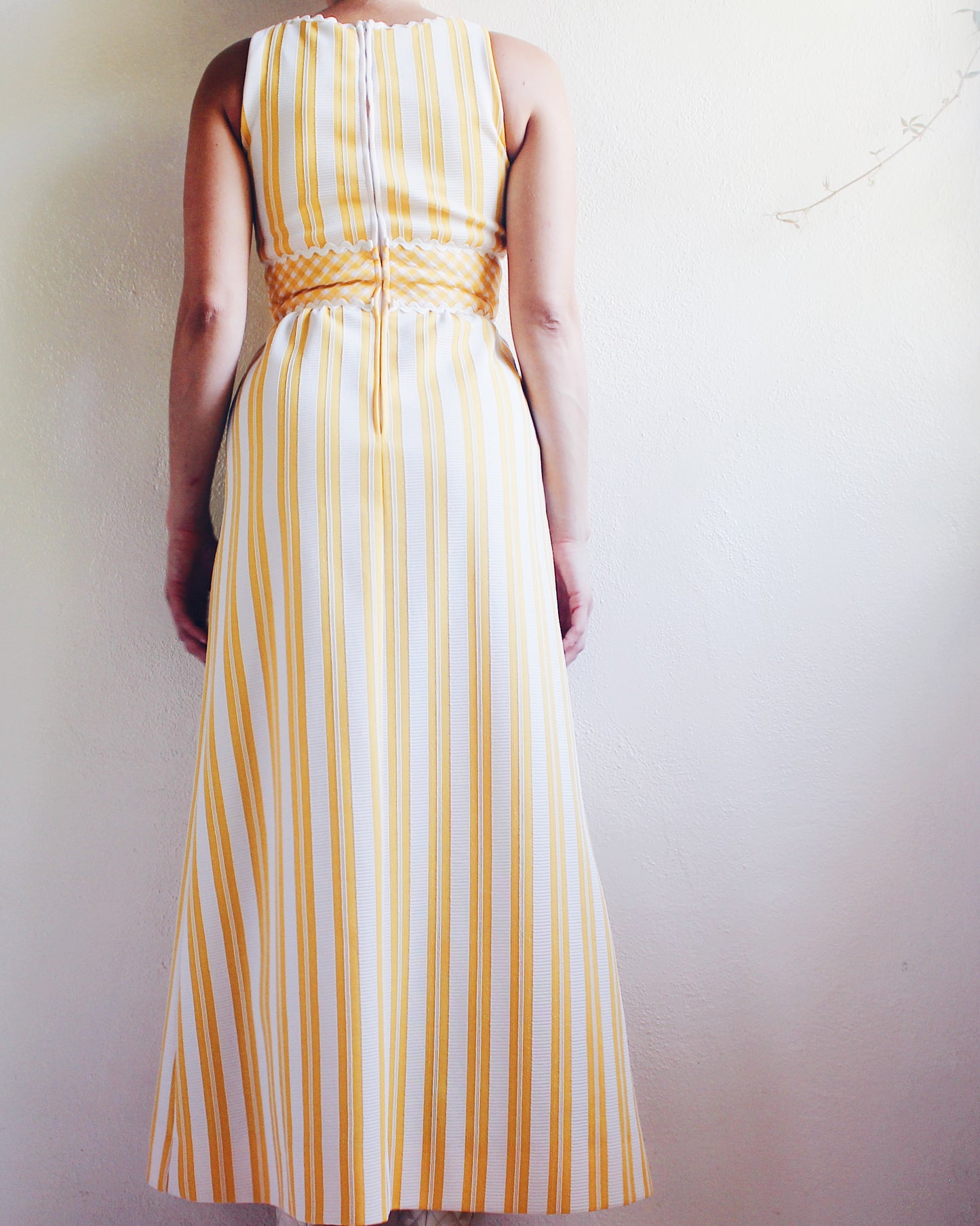 Vintage 1970s Ruth Norman Yellow and White Checked & Striped Long Dress - Americana Coquette Style | Perfect for Summer parties