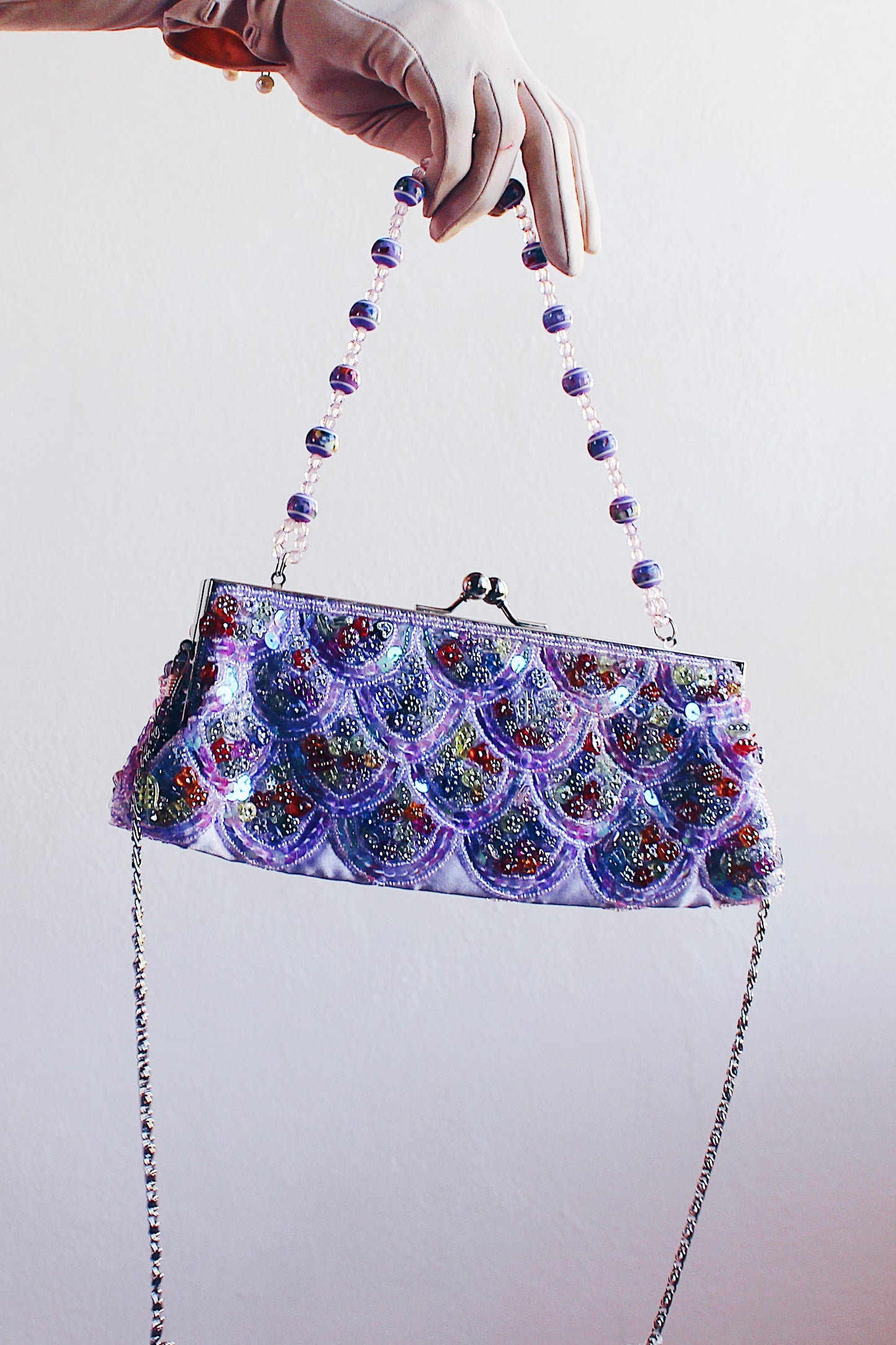 Purple Vintage Beaded Sequin Purse from Y2K - Cute Girly Elegance