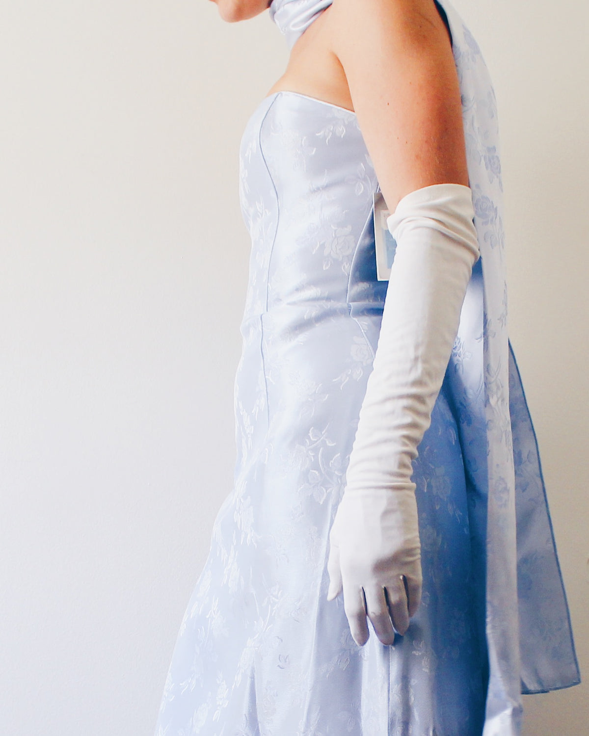 Deadstock Vintage Y2K Jessica McClintock Ice Blue Floral Formal Gown with Matching Wrap, Sleeveless Prom Dress