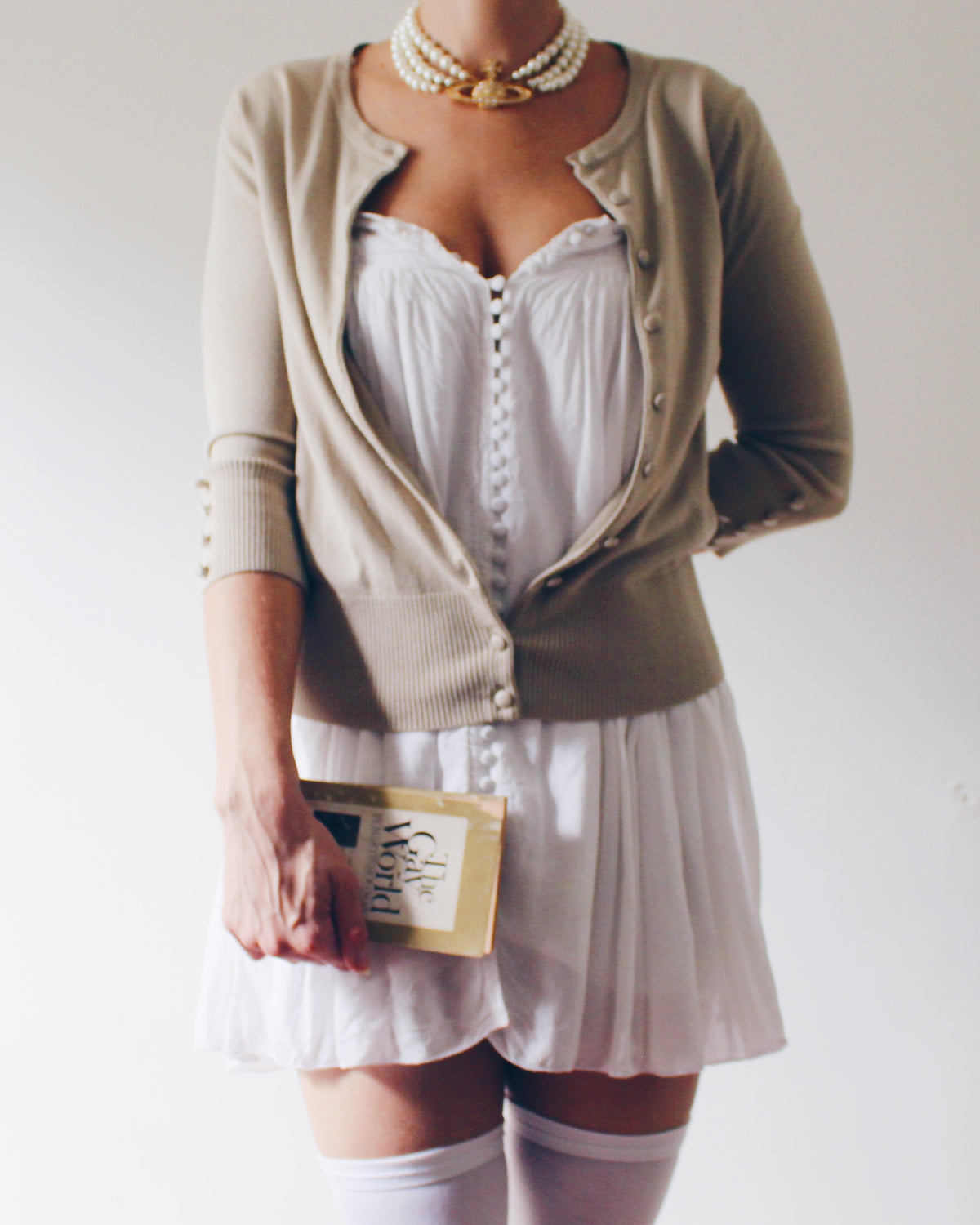 Audrey and Grace Beige Button Up Cardigan, Preppy Minimalist Academic Style, Neutral Layering Piece, Dark Academia