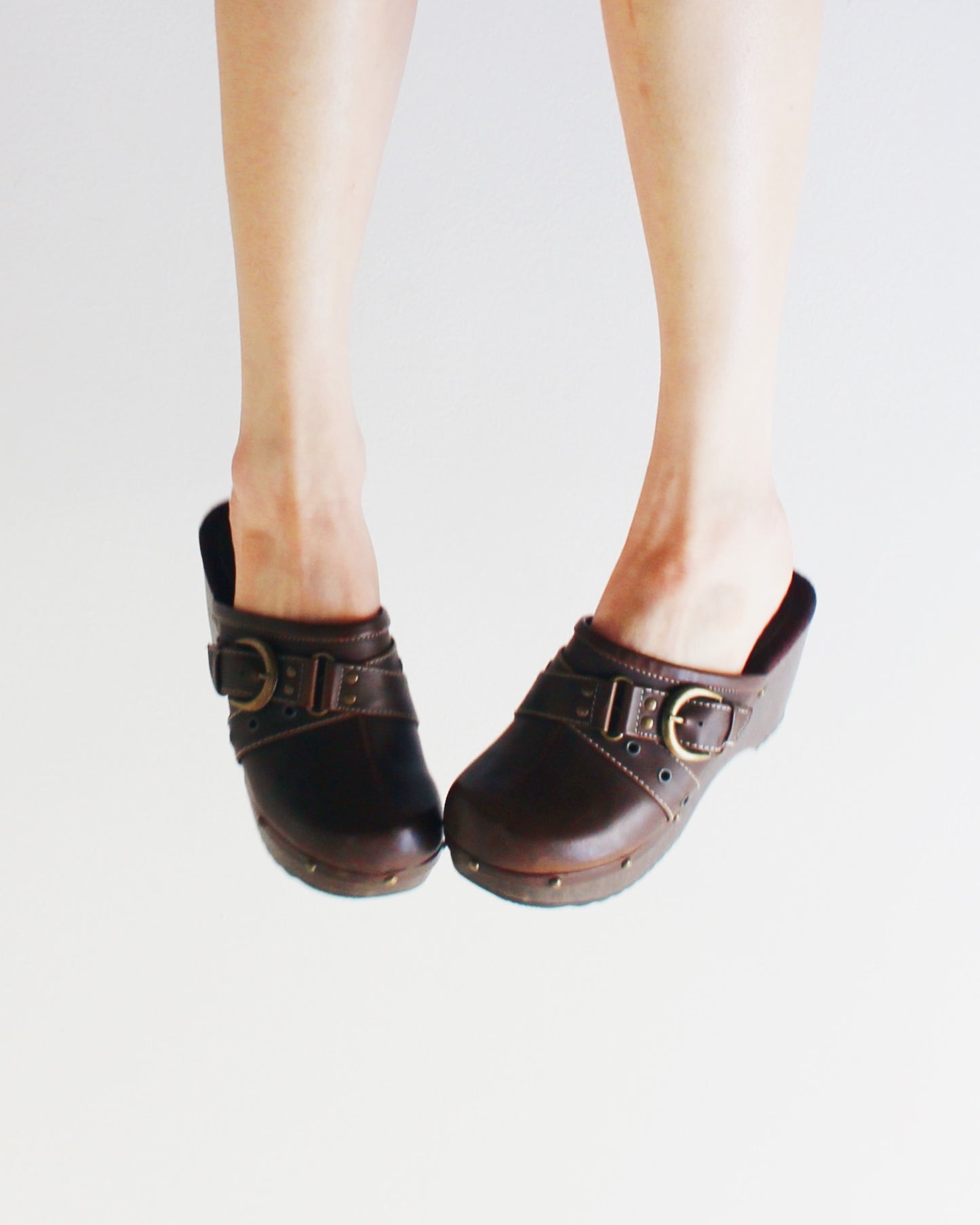 Bongo Brown Leather Chunky Clogs | Y2K Whimsigoth Hippie Style | Slip On Platform Clog Shoes