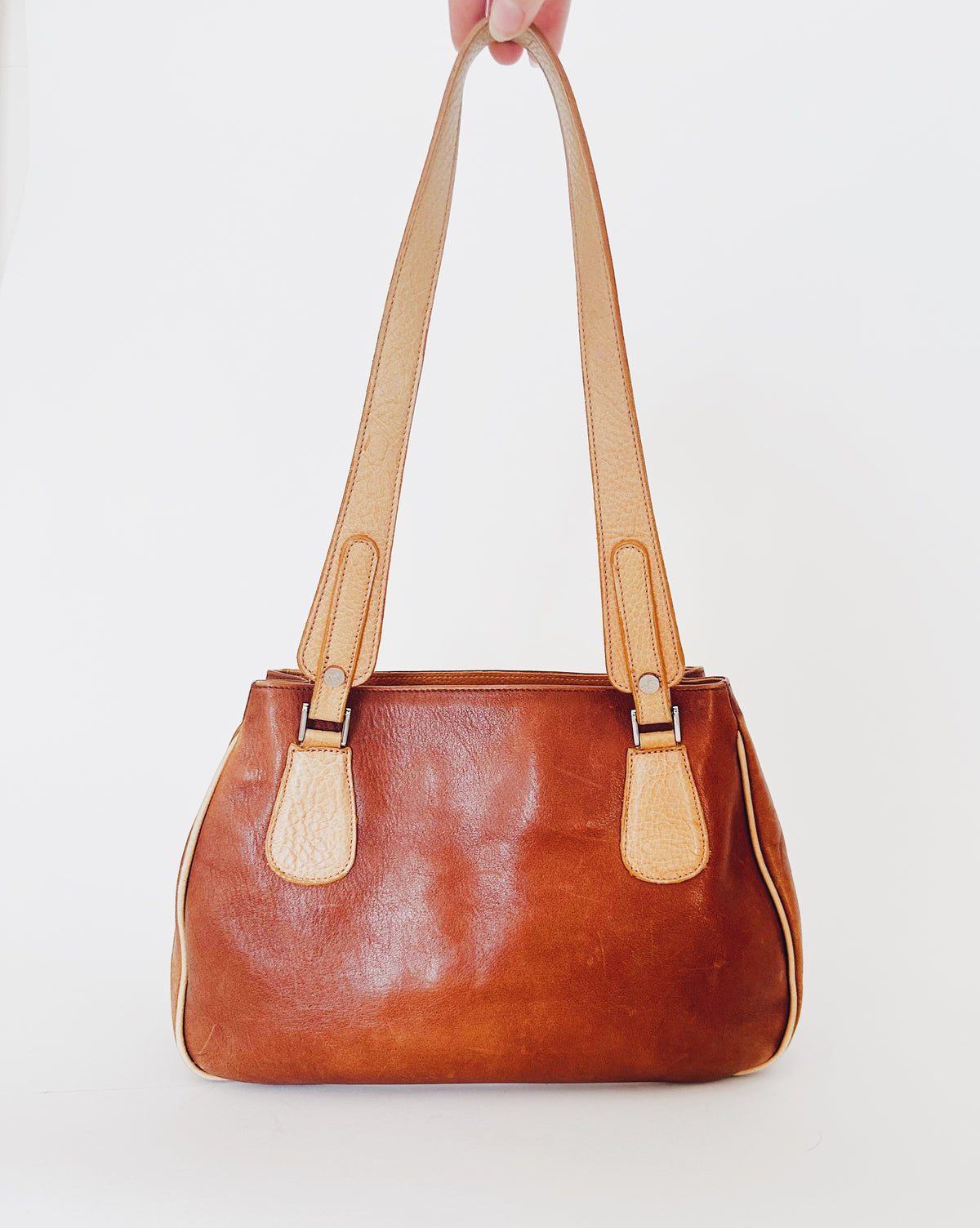 Vintage 90s Petsuco Tan Brown Leather Purse, Wabi Sabi Aged Leather Patina, Classic Retro Handbag, Earthy Neutral Everyday Bag