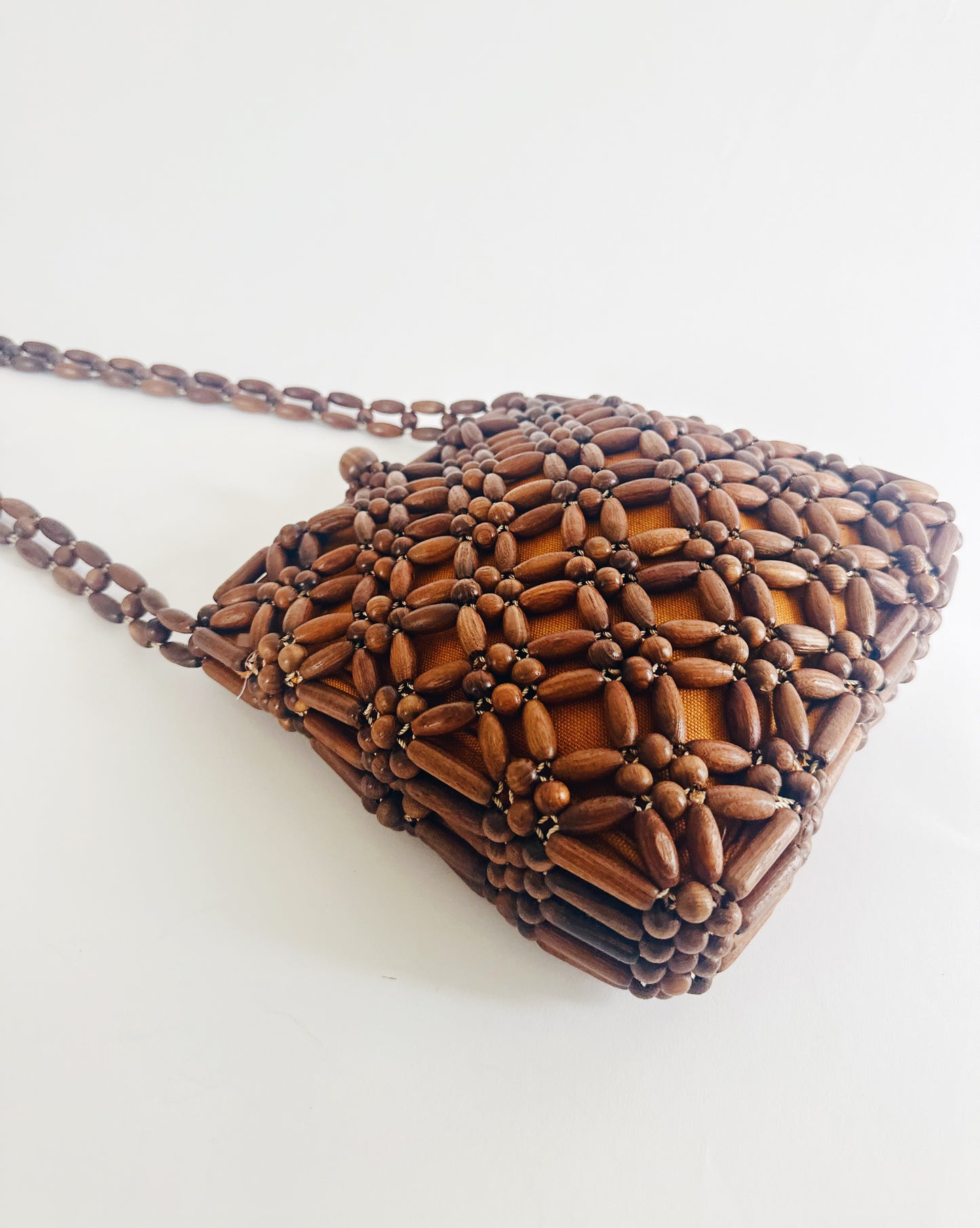 Vintage 90s Wooden Beaded Purse – Small Structured Summer Whimsygoth Boho Bag