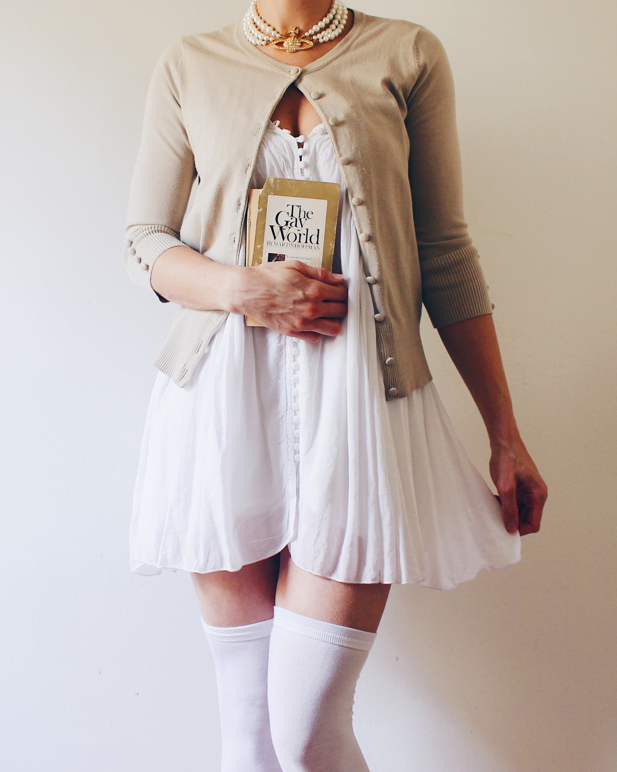 Audrey and Grace Beige Button Up Cardigan, Preppy Minimalist Academic Style, Neutral Layering Piece, Dark Academia