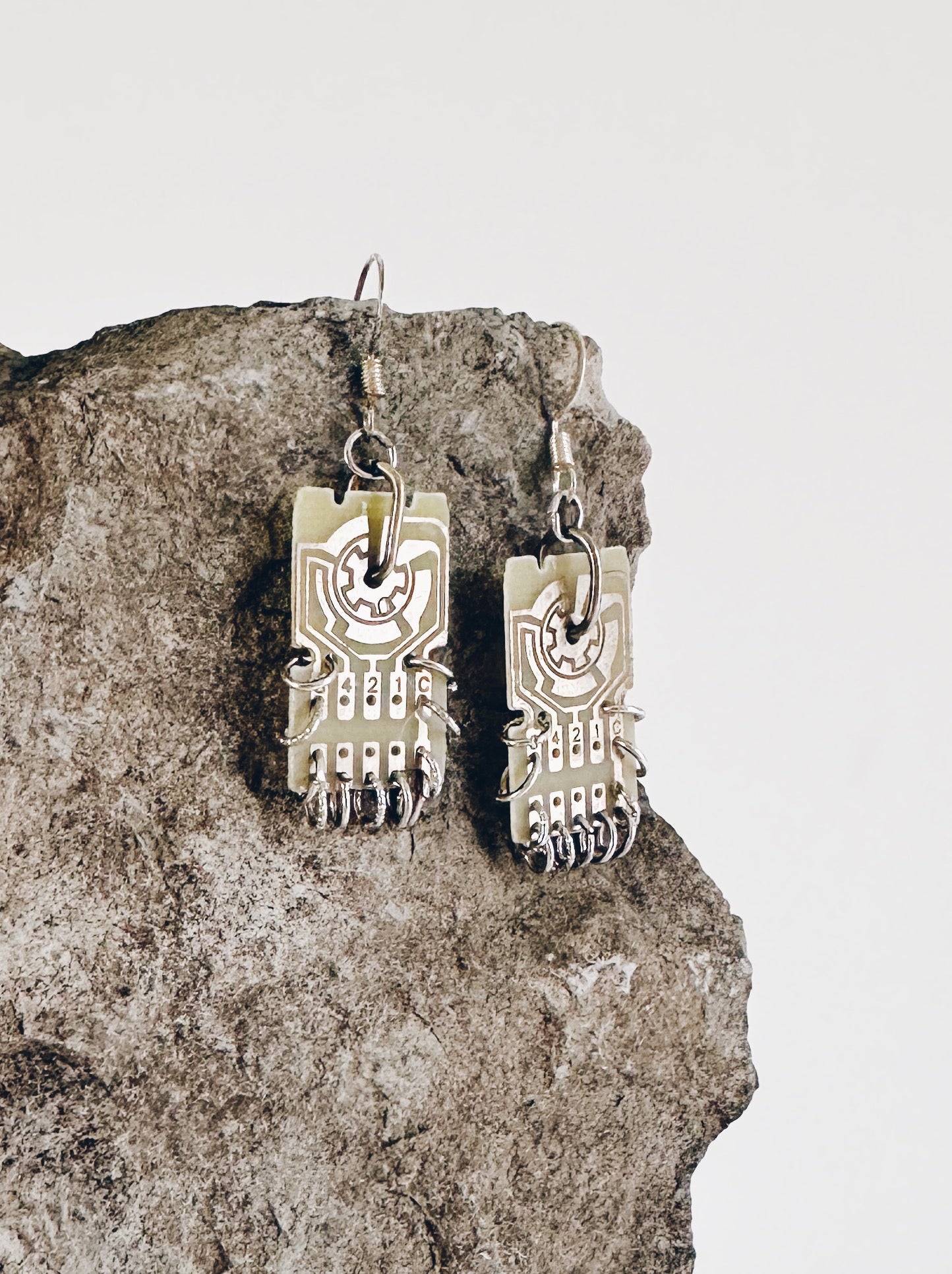 Handmade Cyberpunk Circuit Board Earrings – Solarpunk Chainmail Tech Jewelry