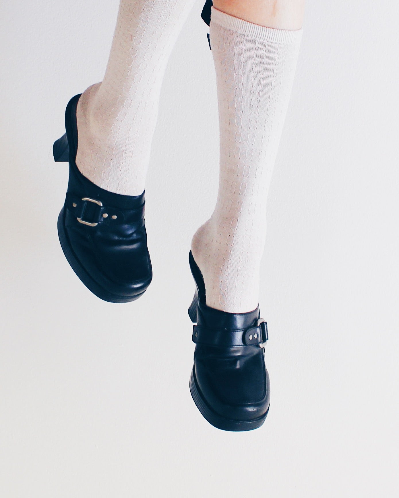 Born Black Leather Chunky Heeled Clogs | 90s Y2K Whimsygoth Buckle Shoes | Academic Goth Platform Style