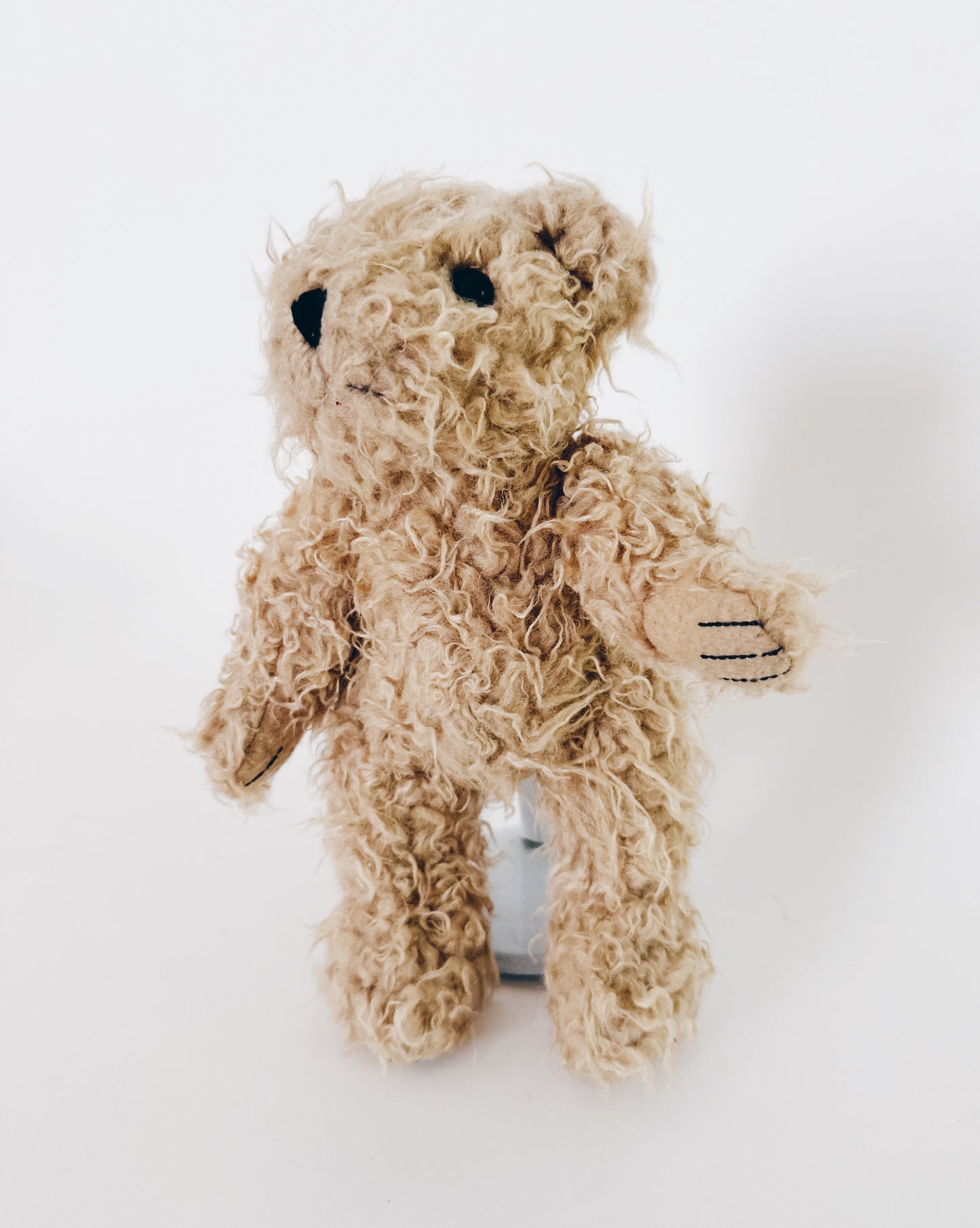 Antique Vintage Teddy Bear | Curly Hair & Charming Crooked Eyes | Unconventional Fashion Accessory & Collectible