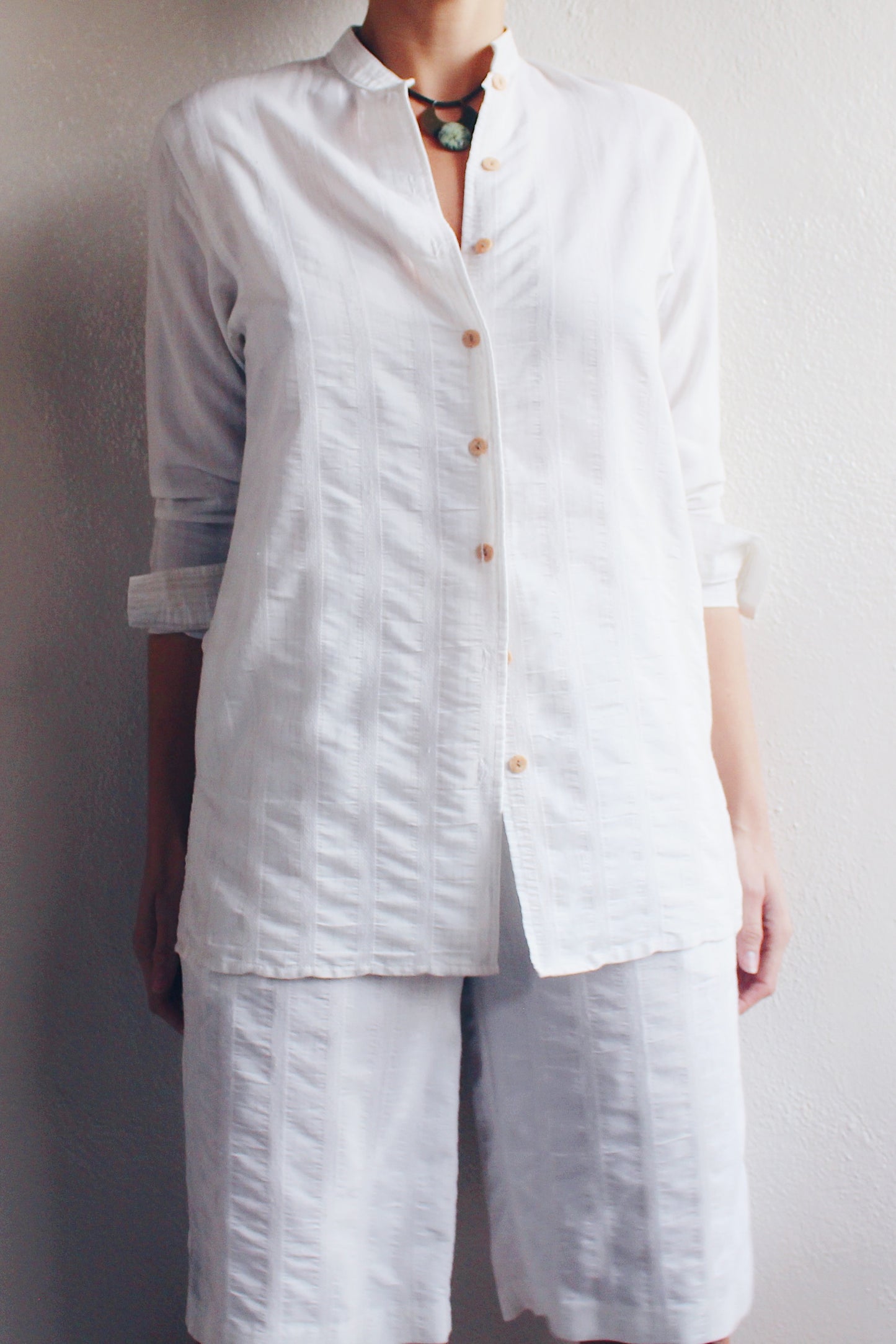 Vintage Beauty Minimalism: White Oat Bliss in Rayon-Linen Blend Matching Set!