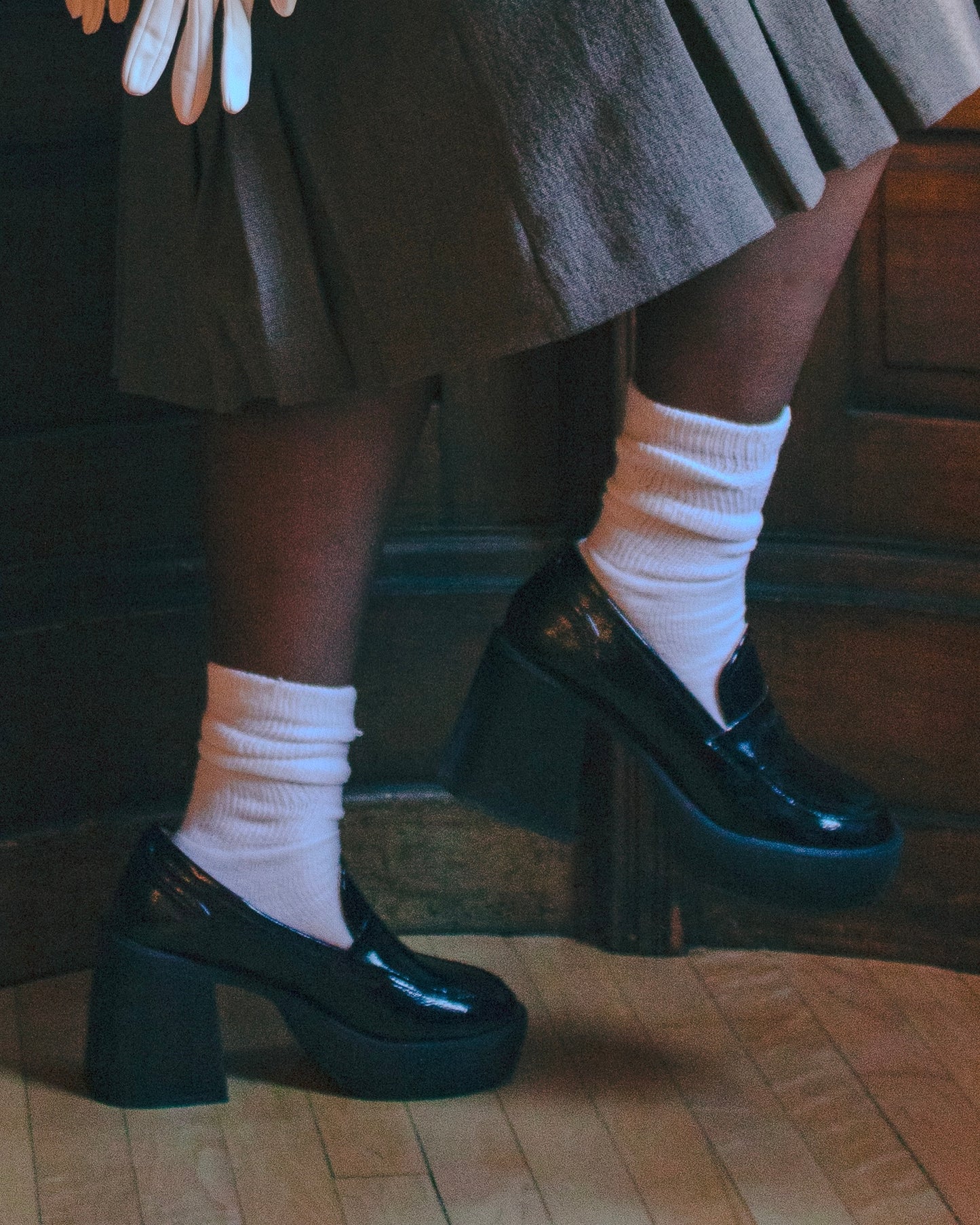 Chunky Heel Loafers – Dark Academia Style Black Leather Shoes