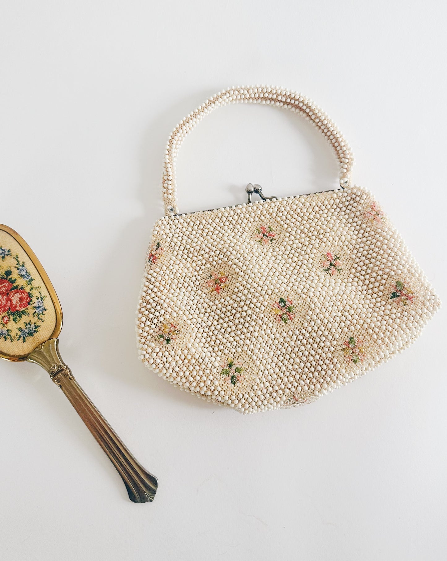 Vintage 1950s Floral Beaded Purse – Delicate Evening Clutch by Code Bead