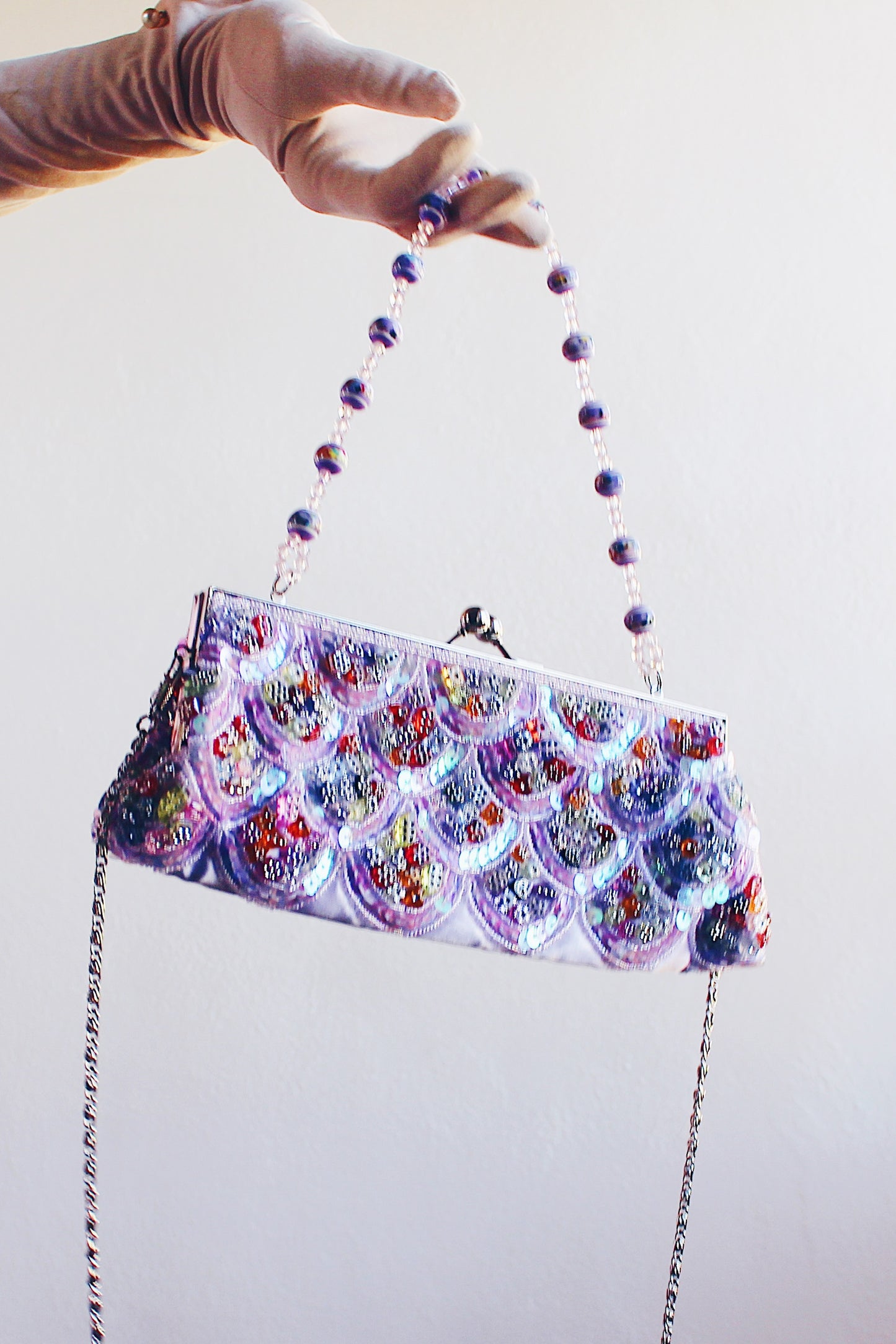 Purple Vintage Beaded Sequin Purse from Y2K - Cute Girly Elegance