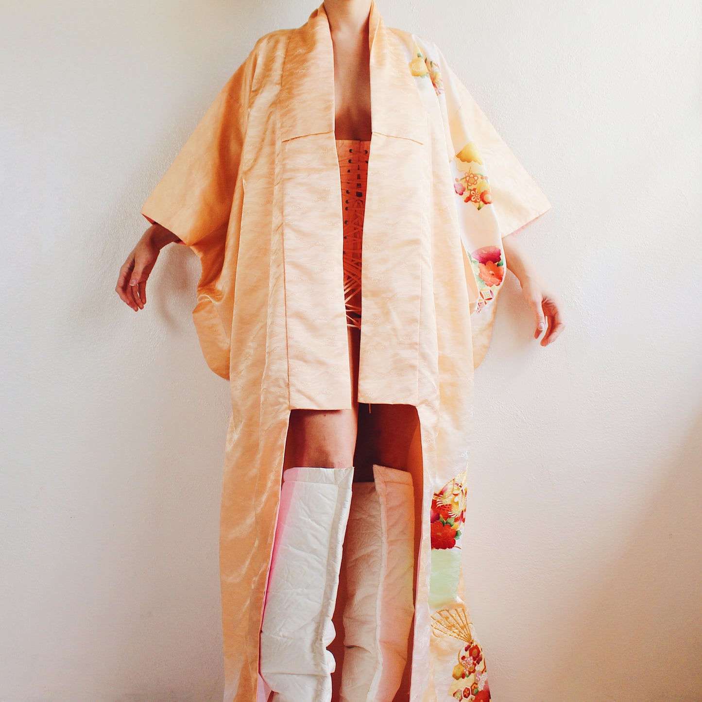 Vintage Peach Japanese Kimono - Kawaii Cute Romantic Spring Blossom