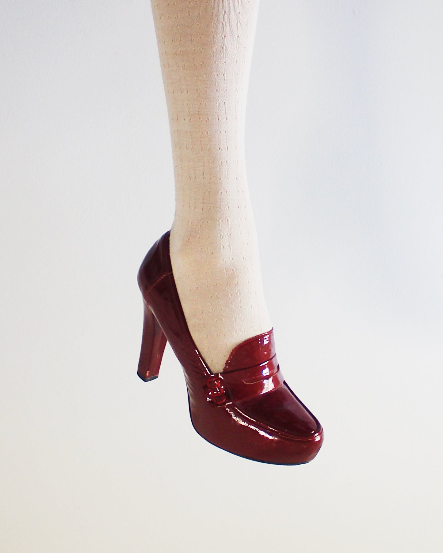 Burgundy Chunky Heeled loafers Librarian shoes with an academic corporate vibe