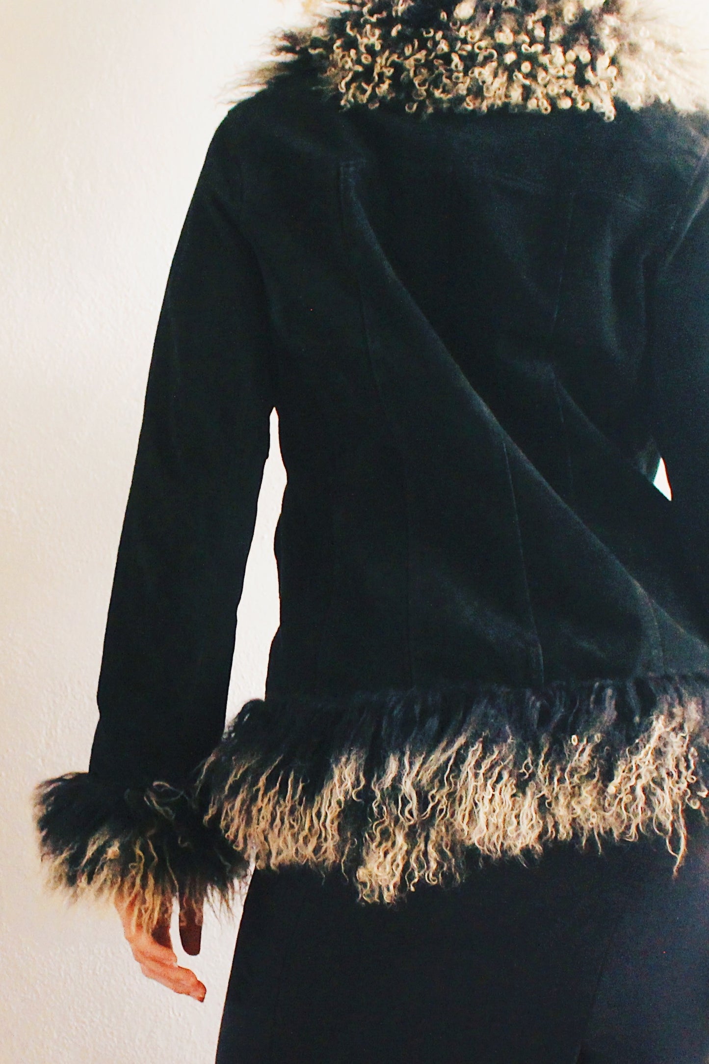 Retro Chic: Vintage Black Fur-Lined Afghan Jacket - Your Whimsygoth Dream!