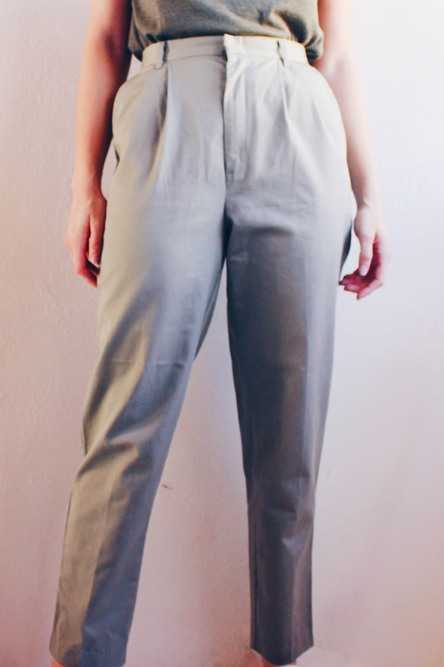 Vintage 90s Light Green Khaki High Waisted Pants - Retro Minimalist Style