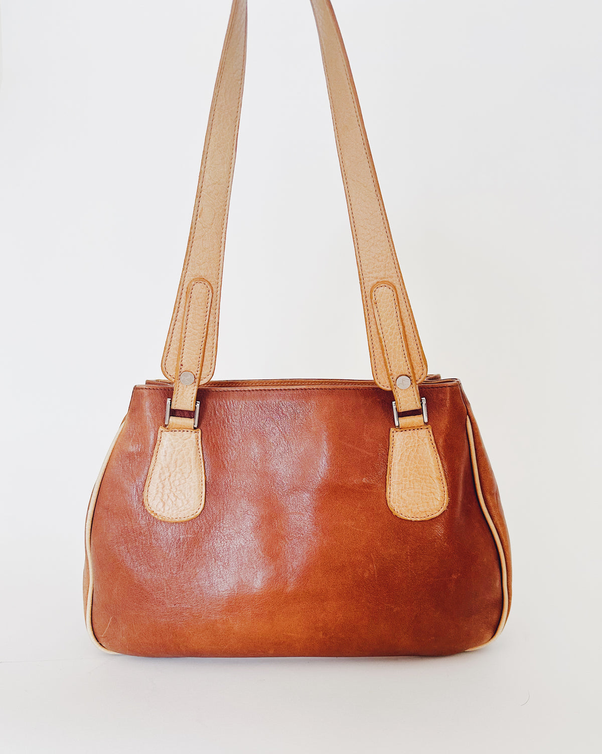 Vintage 90s Petsuco Tan Brown Leather Purse, Wabi Sabi Aged Leather Patina, Classic Retro Handbag, Earthy Neutral Everyday Bag