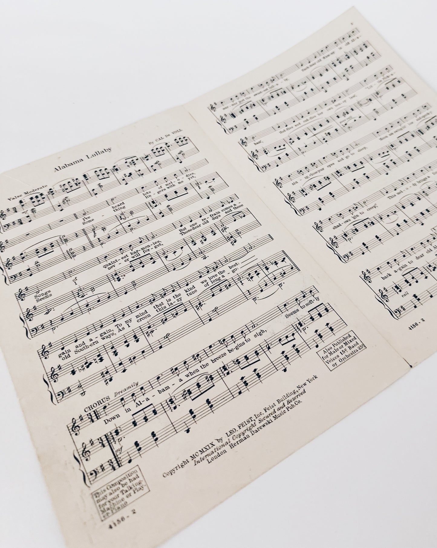 Antique Sheet Music "Alabama Lullaby" Cal DeVoll | Art Deco Bird Wall Art | 1920s Yellow Blue Illustration Decor