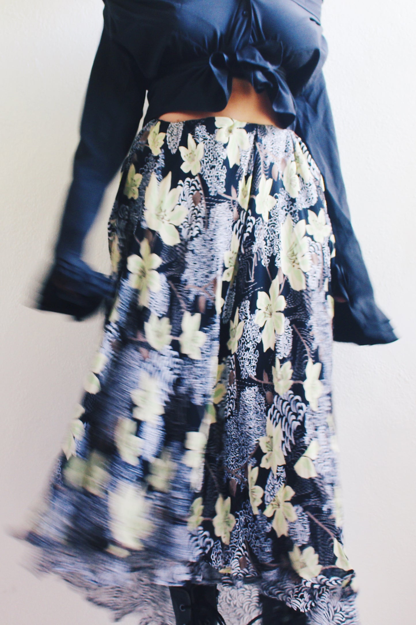 Vintage 90s Black Floral Maxi Skirt - Romantic Grunge Whimsygoth Style