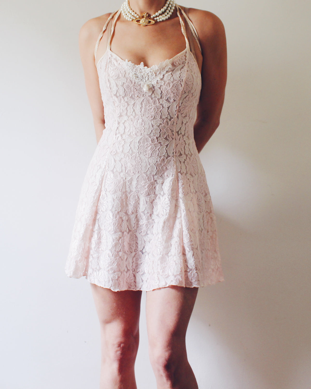 Soft Pink Lace Coquette Slip with Pearl Bead Lace Bust Adornment, Romantic Intimate Slip Dress, Flattering Coquette Lingerie