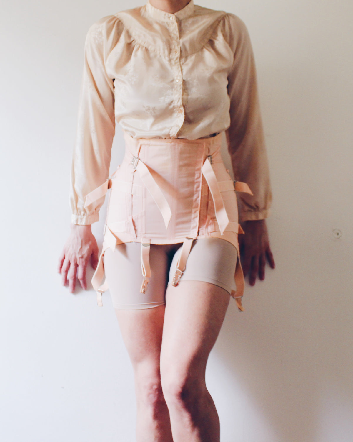 Vintage 80s Changing Scene Silky Symphony Floral Blouse, Light Peach Pink Print, Soft Goth Romance Style Shirt