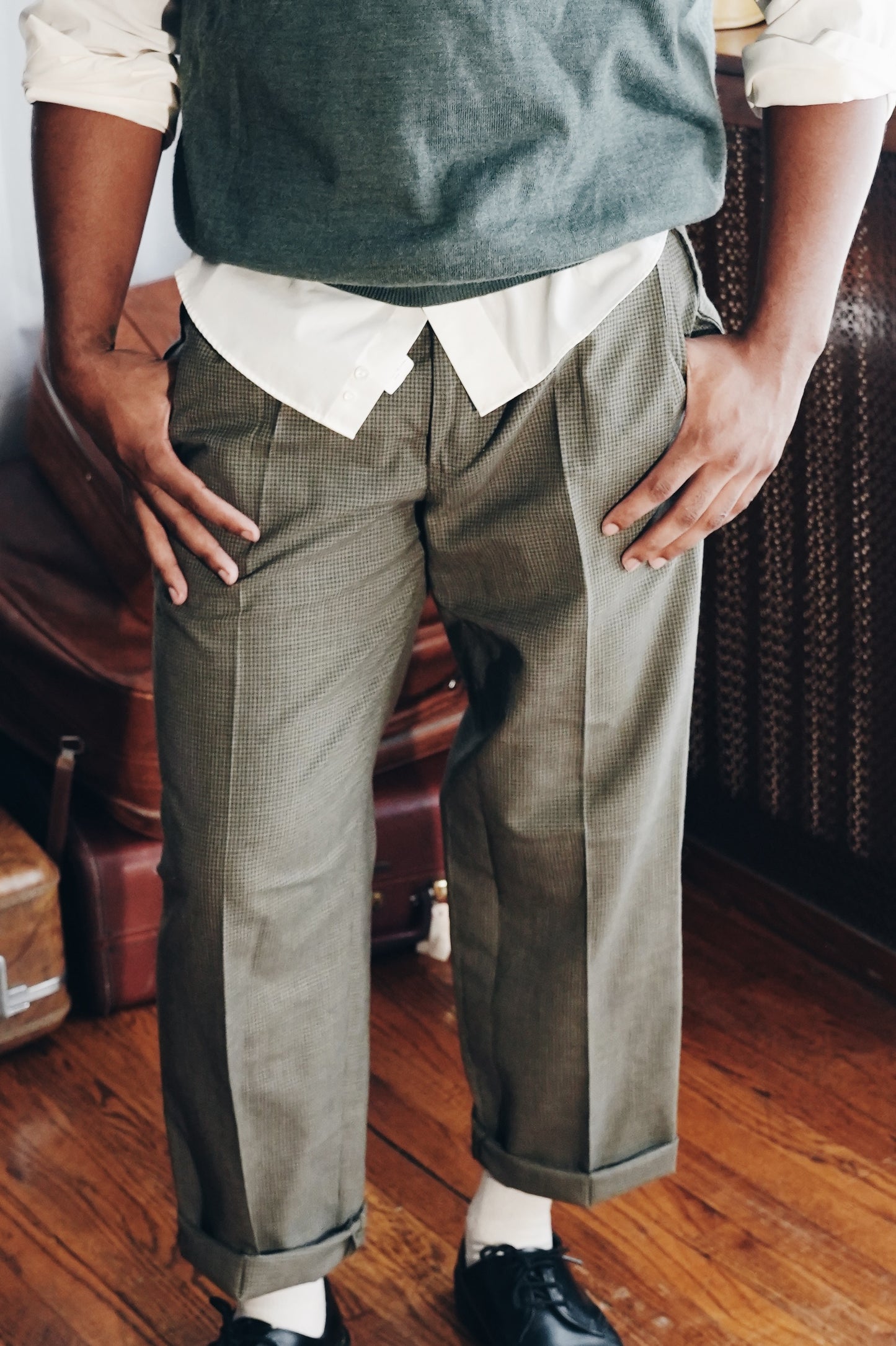 Vintage Men's Green Tailored Trousers - Dark Academia 80s Fashion