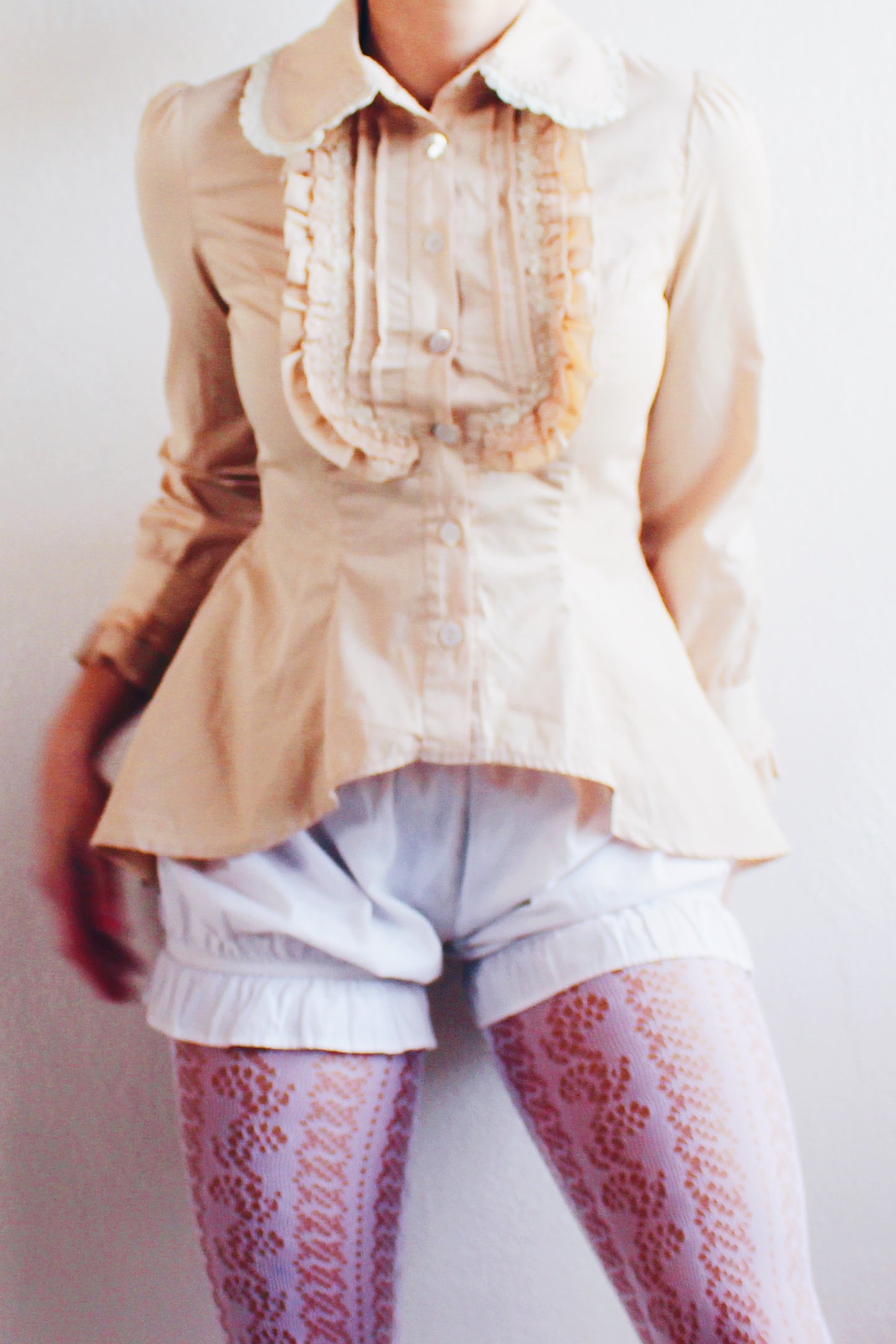 Elegance Revived: Upcycled Victorian Blouse with High-Low Hem and Ruffle Bib