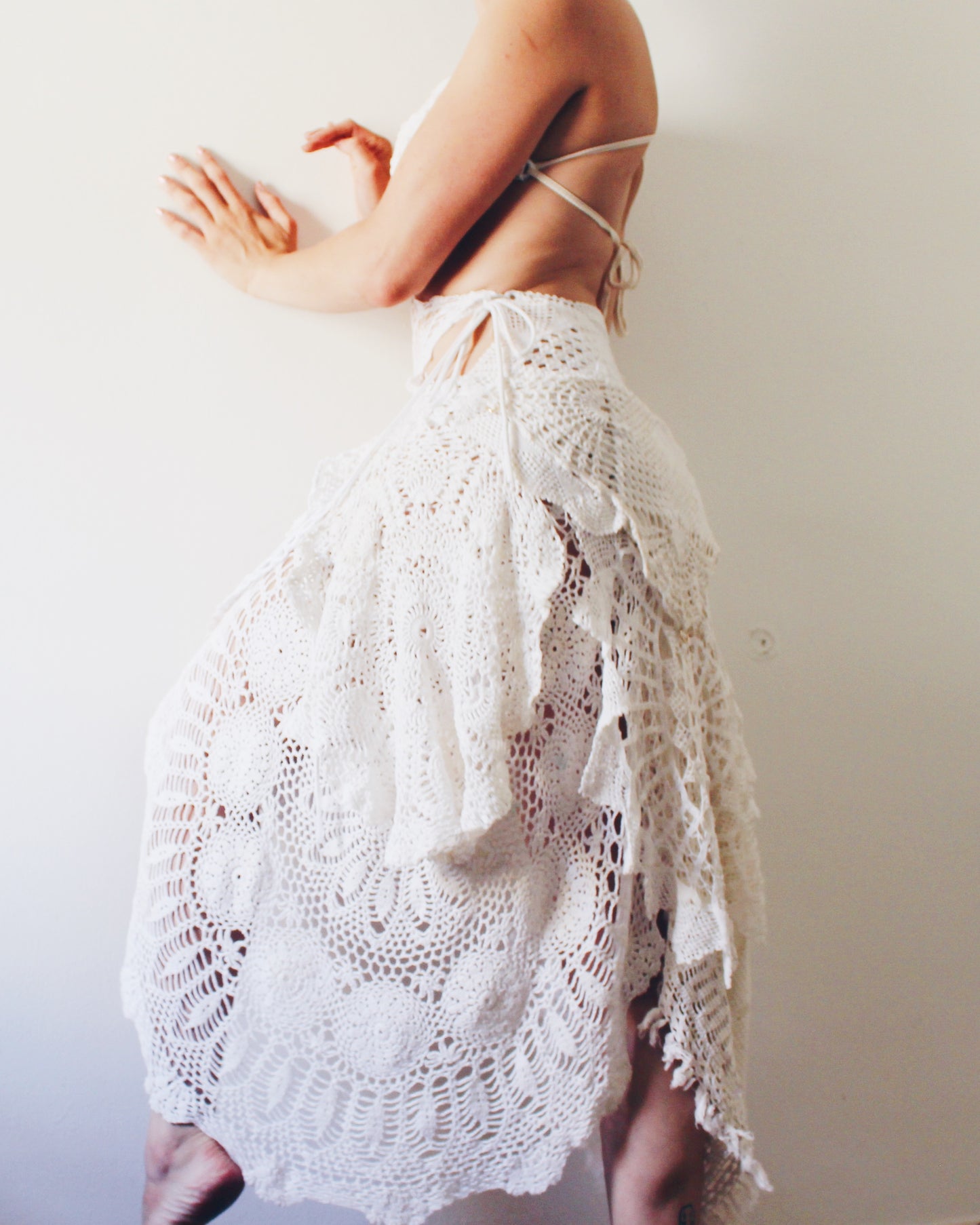 Upcycled Asymmetric Dress Made from Vintage Handmade Doilies - Ethereal Bohemian Style | One-of-a-Kind Statement Piece - festival Doily Gown