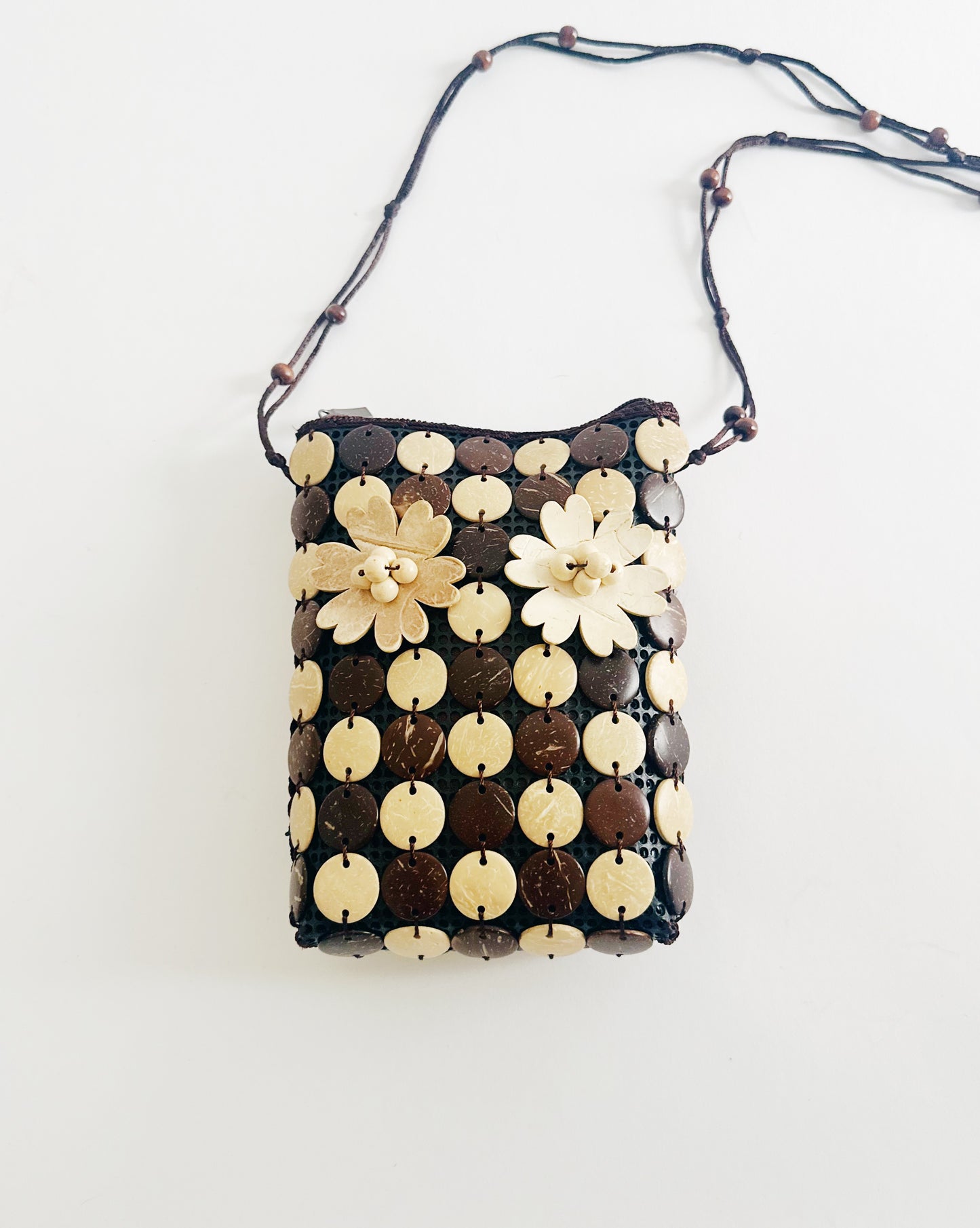 Vintage 90s Beaded Purse – Small Structured Summer Whimsygoth Boho Bag with flower beads
