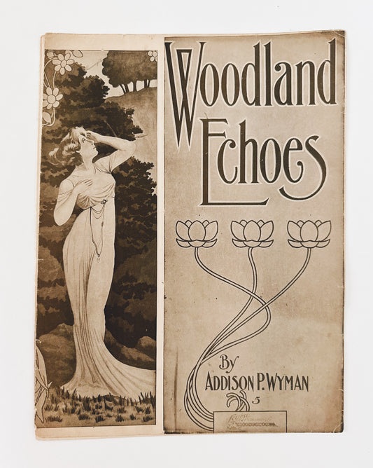 Antique Sheet Music "Woodland Echoes" Addison P. Wyman | Art Deco Lily & Goddess Wall Art | Vintage Botanical Decor