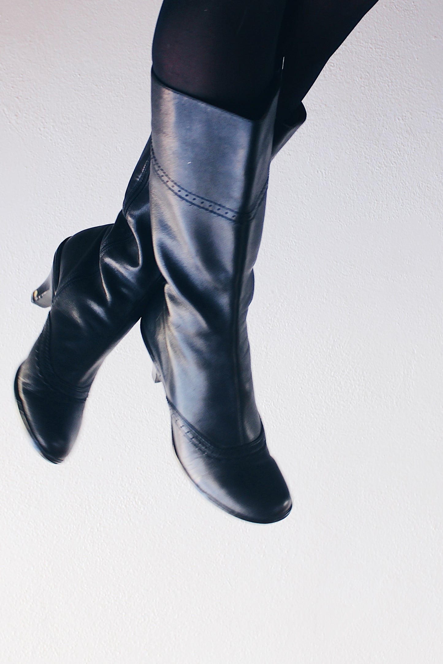 Kitten Heel Leather: Black Victorian Wingtip Boots - Calf-Length Librarian Chic