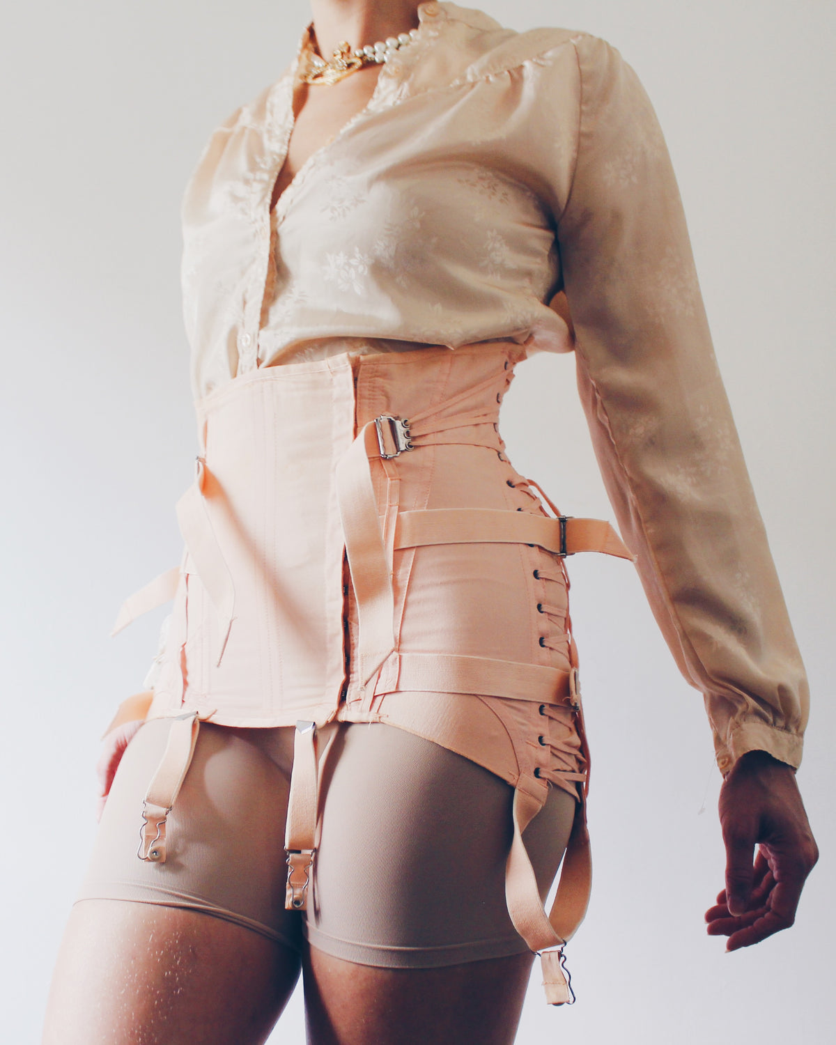 Vintage 80s Changing Scene Silky Symphony Floral Blouse, Light Peach Pink Print, Soft Goth Romance Style Shirt
