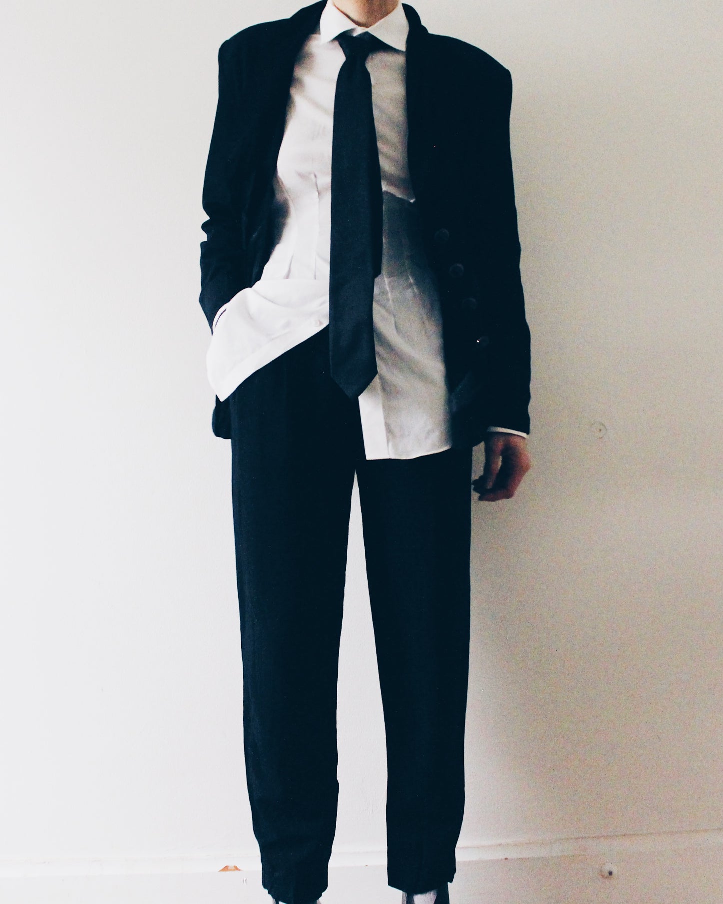 Vintage Black 2 Piece Suit | 90s Androgynous Power Suit | High Waisted Trouser Set | Minimalist Tailored Blazer | Reservoir Dogs Chic