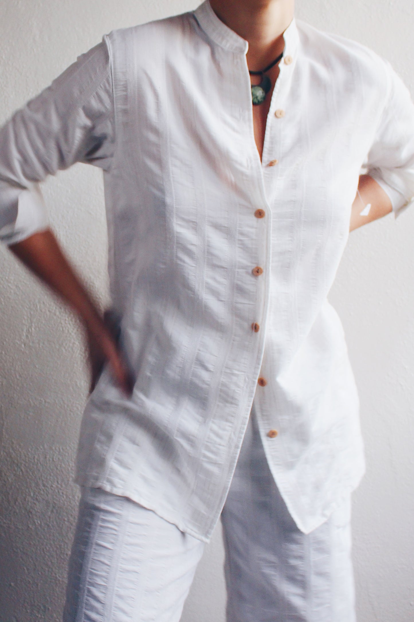 Vintage Beauty Minimalism: White Oat Bliss in Rayon-Linen Blend Matching Set!