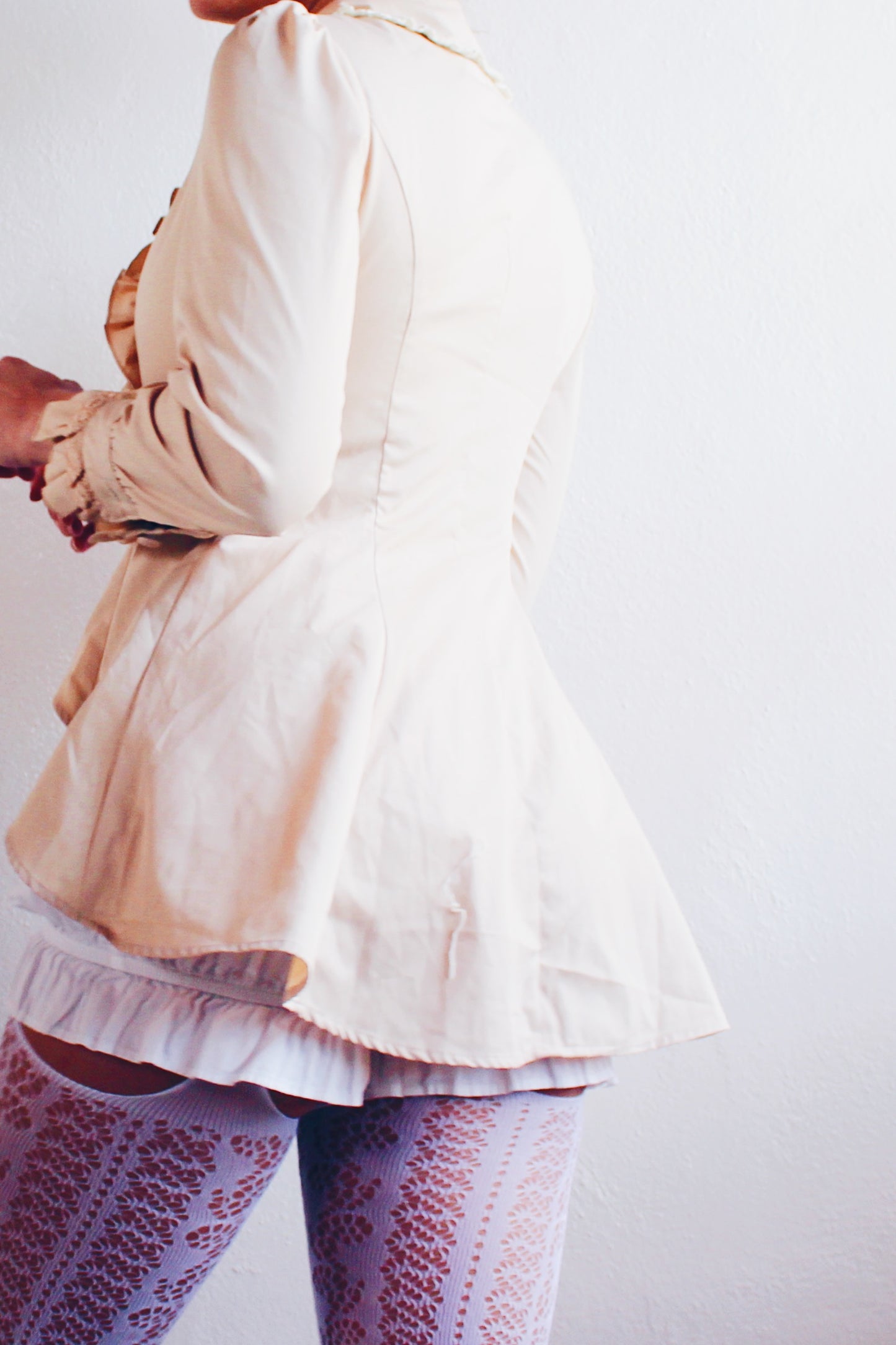 Elegance Revived: Upcycled Victorian Blouse with High-Low Hem and Ruffle Bib