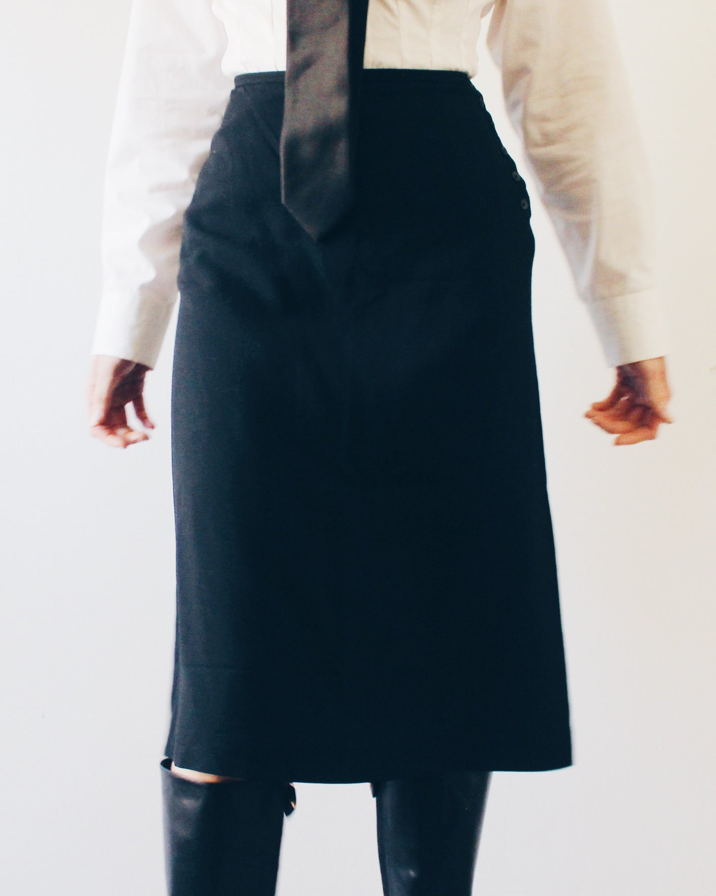 Vintage Banana Republic Black Wool Blend Midi Skirt - Minimalist Office Skirt Semi Formal Workwear Sleek Layering Skirt