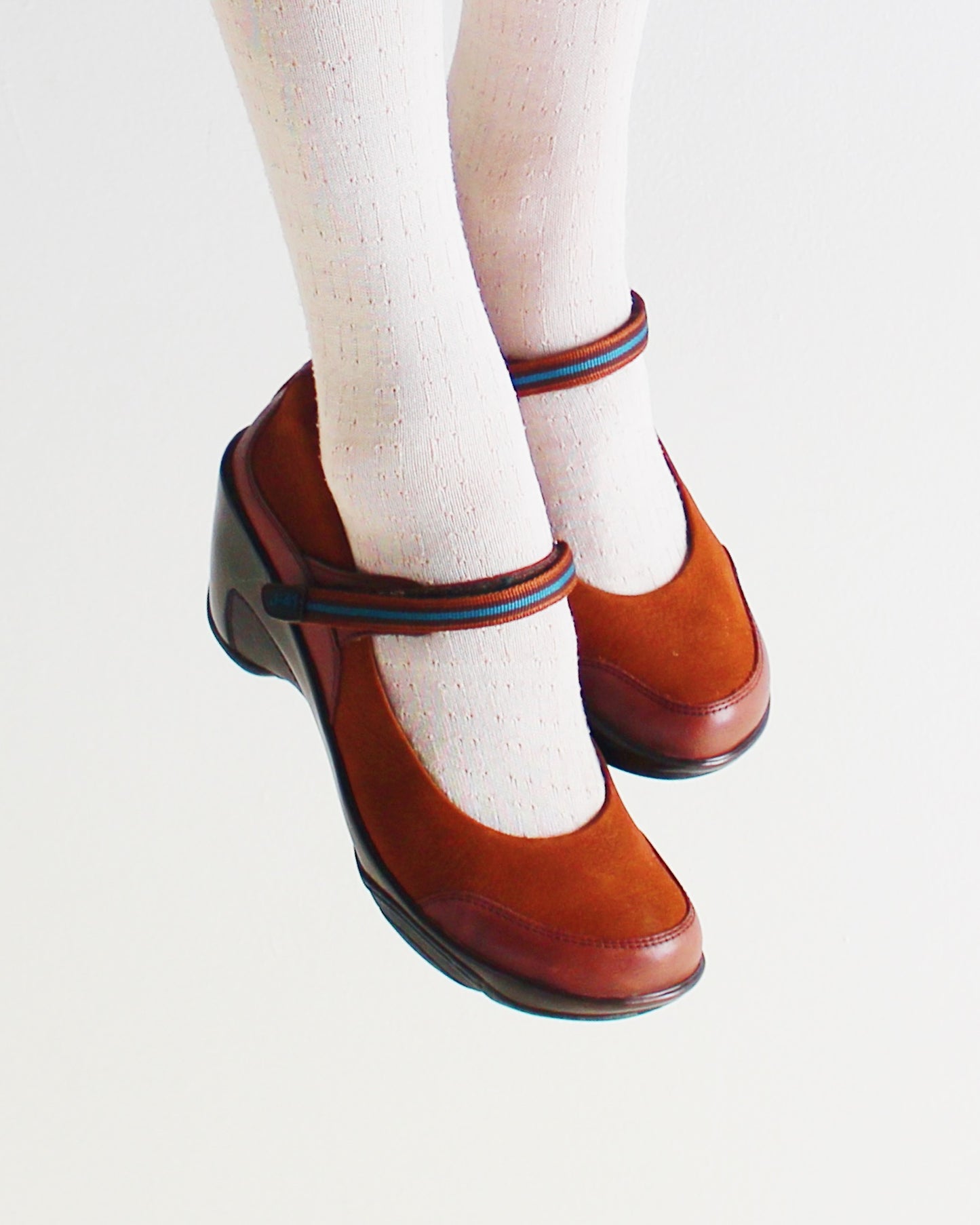 J41 Adventure On Brown Leather Mary Janes | Chunky Heel Orthopedic Support | Coquette Academic Summer Shoes