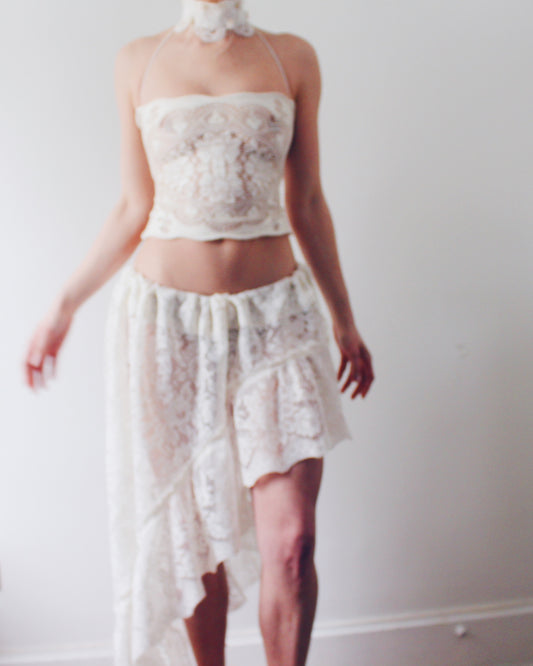 Upcycled Asymmetric Lace Skirt - Ethereal Coquette Style | Vintage Curtain Skirt Inspired by Daughters of the Dust