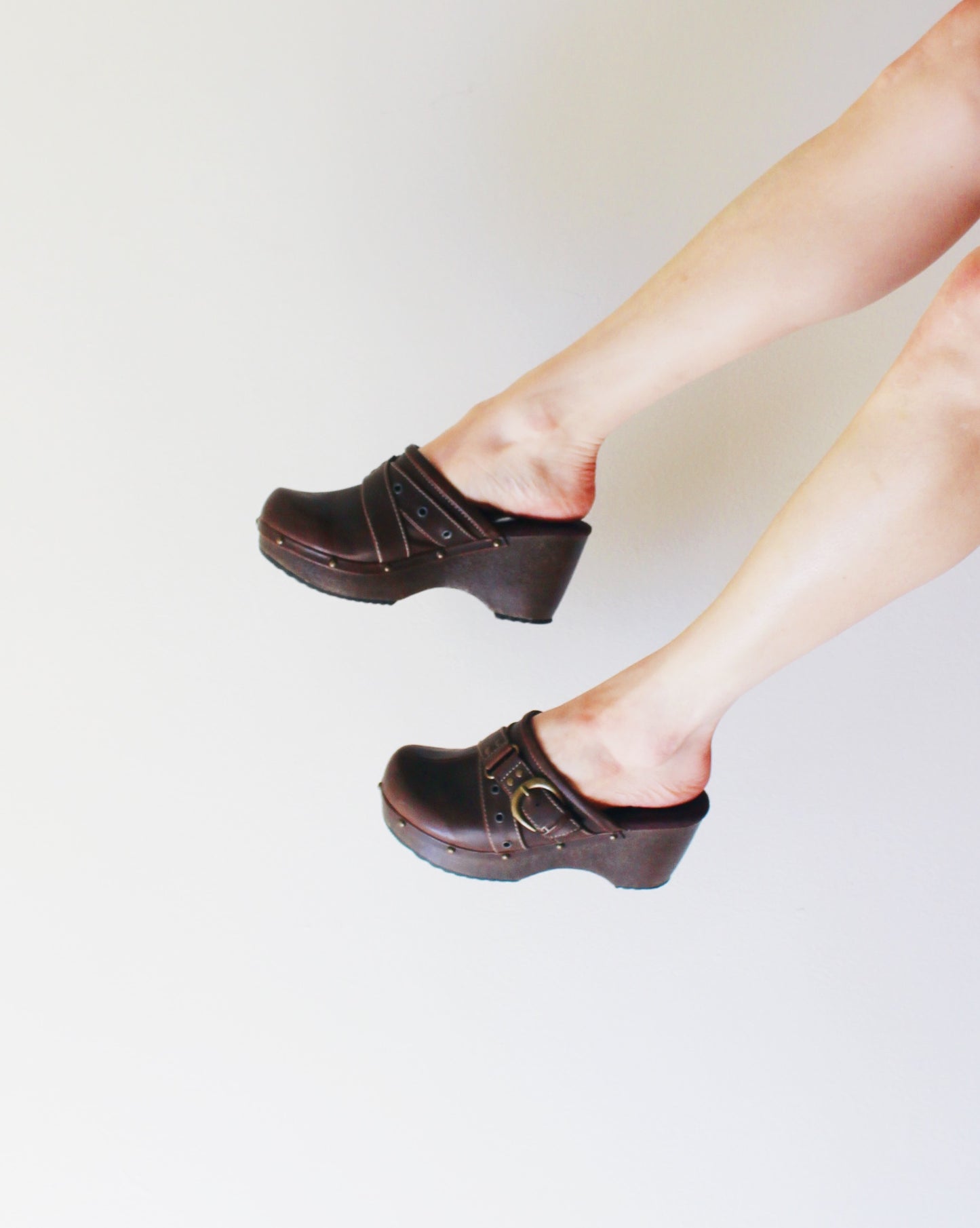 Bongo Brown Leather Chunky Clogs | Y2K Whimsigoth Hippie Style | Slip On Platform Clog Shoes