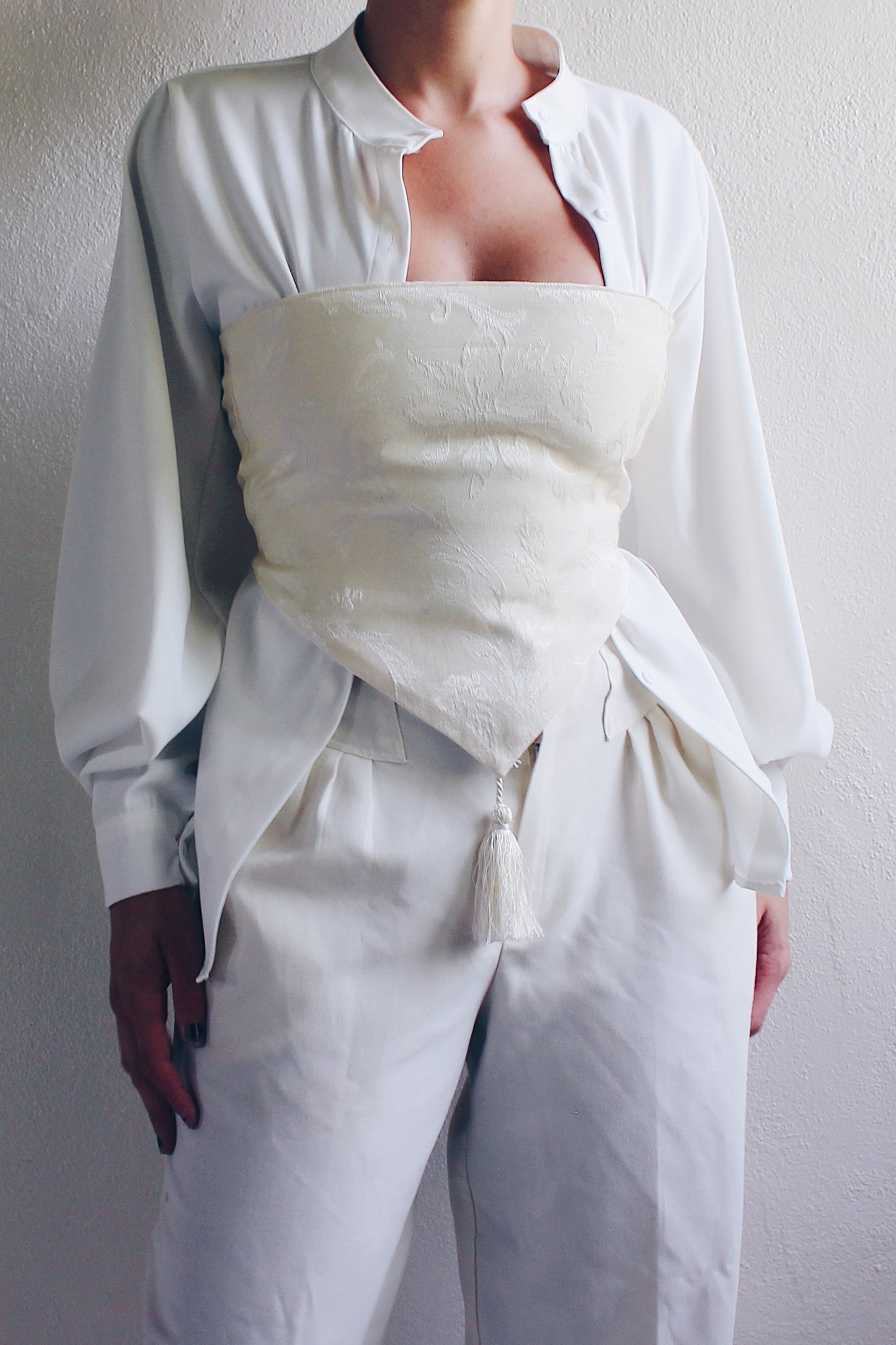 White Pleated Sleeve Blouse / Wide sleeve minimalist tunic /