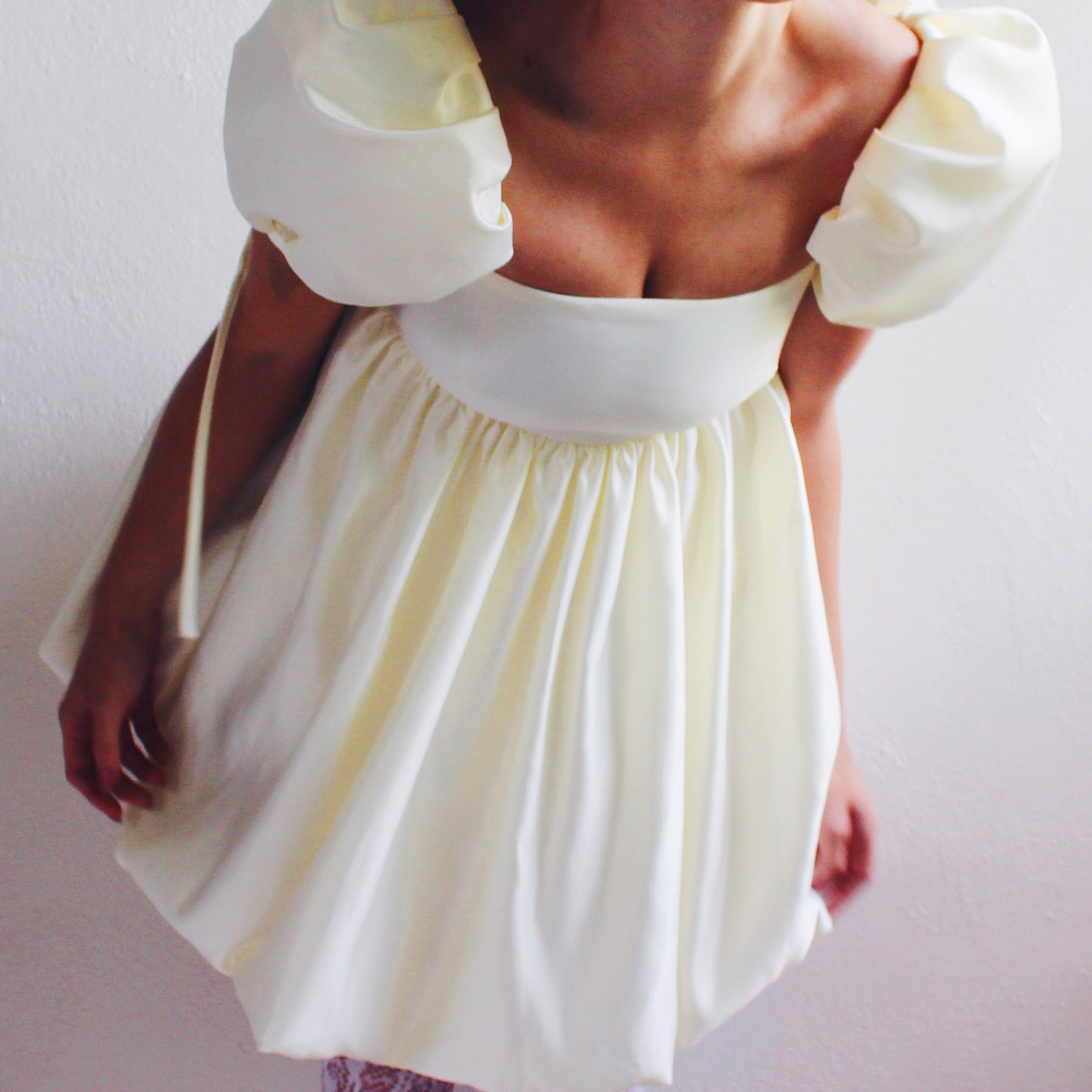 Upcycled Cream Babydoll Dress - Selkie like Cute Coquette Style with Bubble Sleeves | Perfect for Formal Events