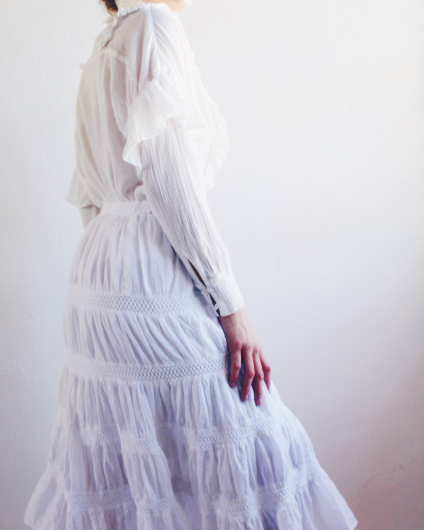 AllSaints White Gauzy Cotton Blouse – Edwardian-Inspired Ethereal Top | Whimsical Cottagecore Style