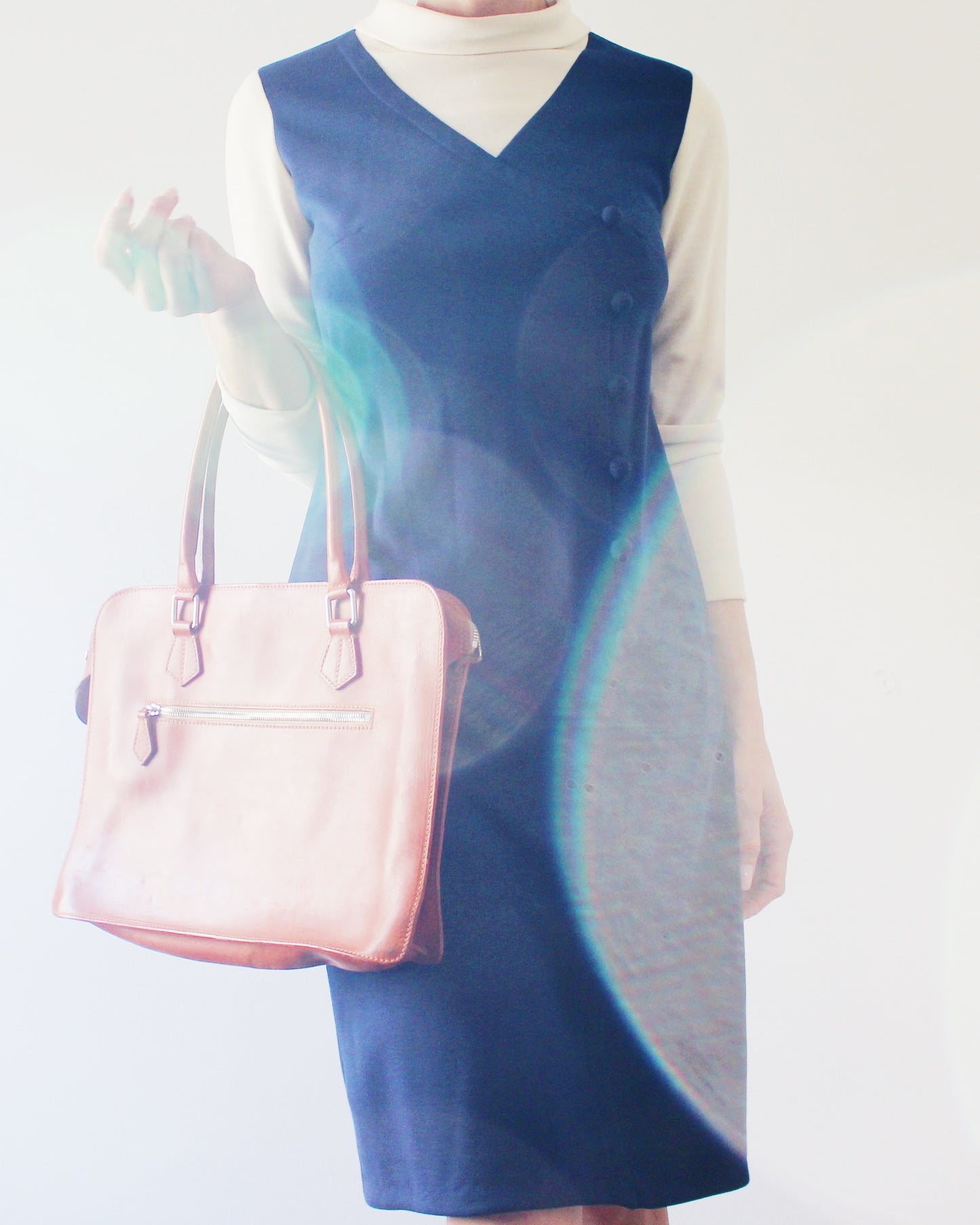 Vintage 1970s Navy & Ivory Pinafore Dress – Mod Knit Minimalist Academic Style
