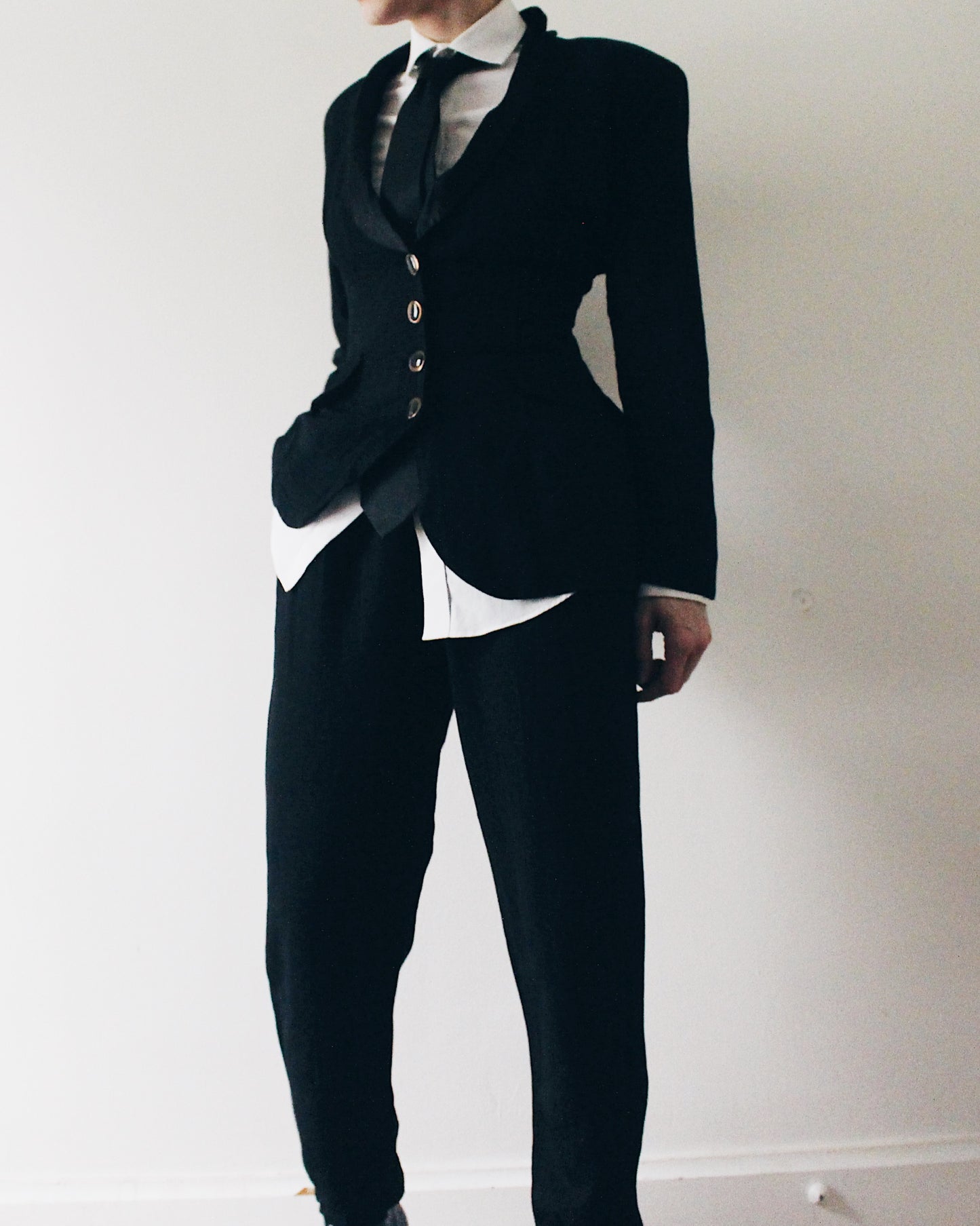 Vintage Black 2 Piece Suit | 90s Androgynous Power Suit | High Waisted Trouser Set | Minimalist Tailored Blazer | Reservoir Dogs Chic