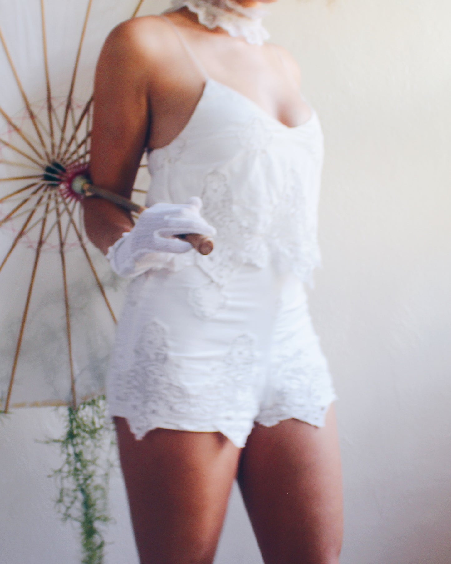 Delicate White Cotton Lace Romper - Whimsical Morute Victorian Style | Perfect for Summer Adventures & Dates