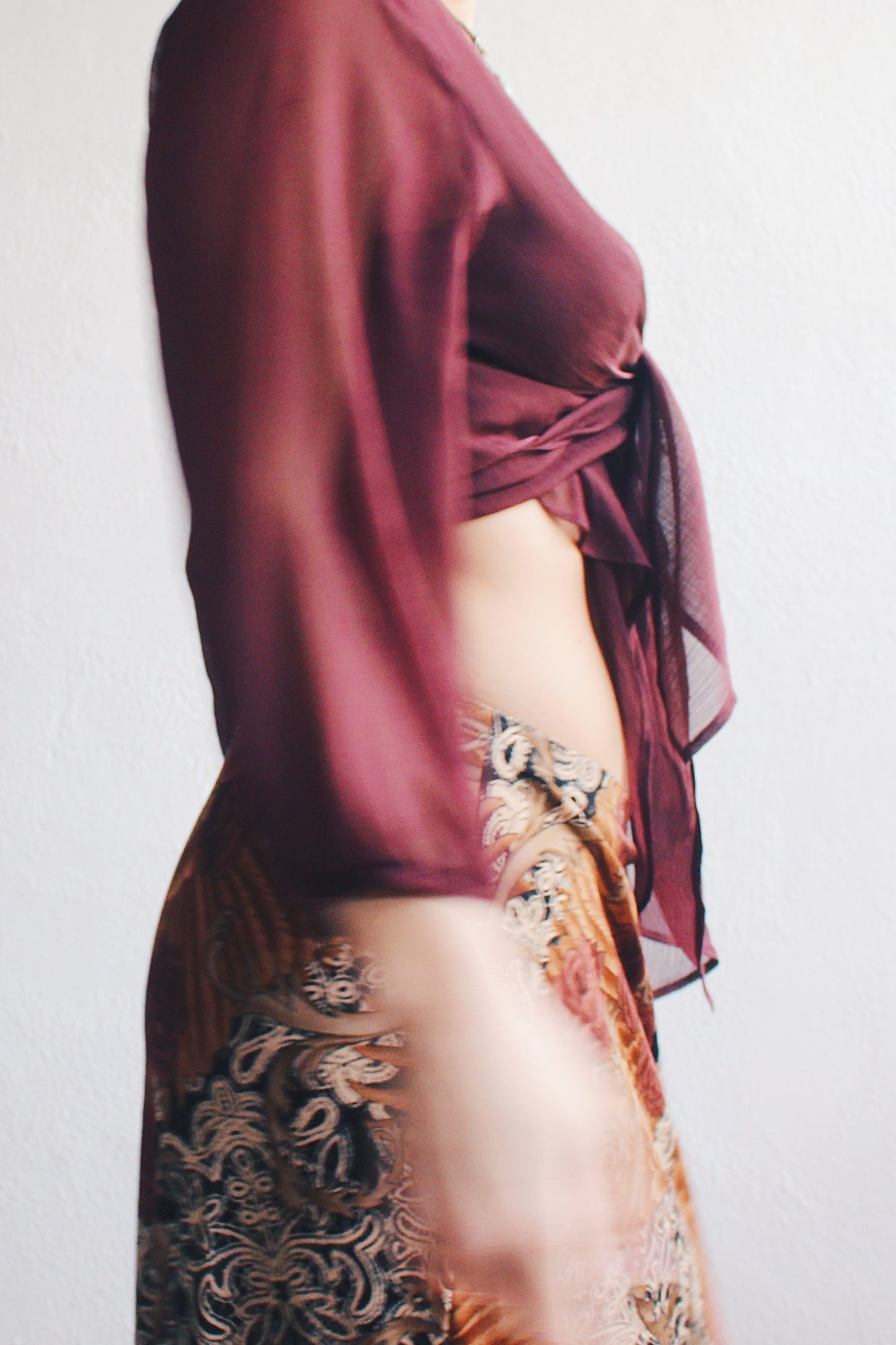 Enchanting Witch Vibes: Burgundy Sheer Asymmetric Top | Eco-Upcycled Fashion