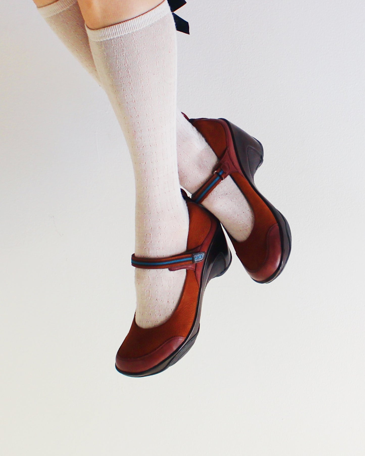 J41 Adventure On Brown Leather Mary Janes | Chunky Heel Orthopedic Support | Coquette Academic Summer Shoes